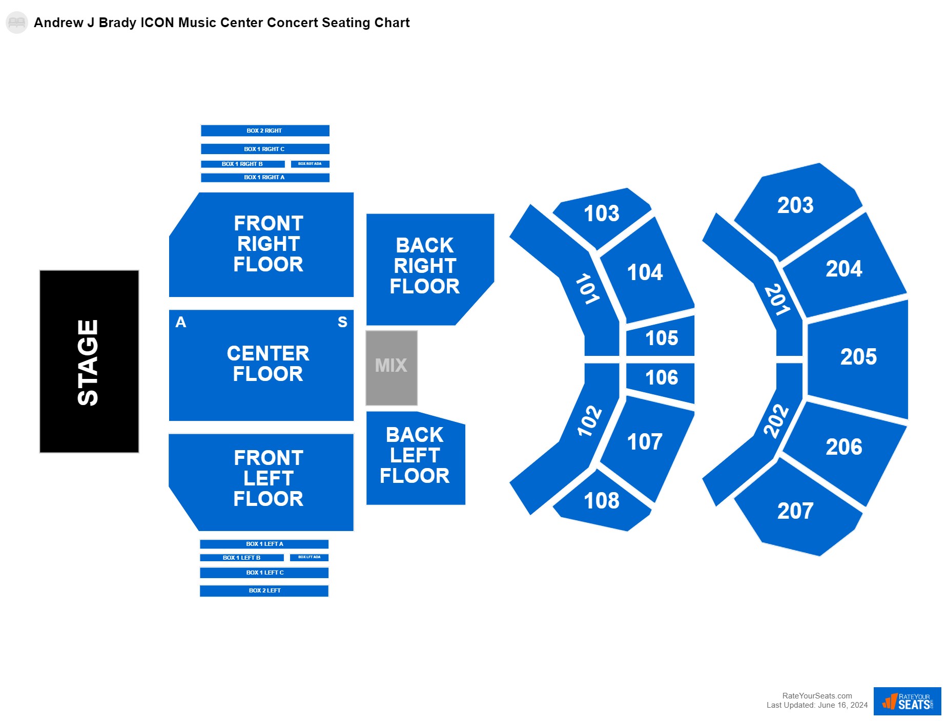 Interactive seating chart Concert seating chart at Andrew J Brady ICON Music Center