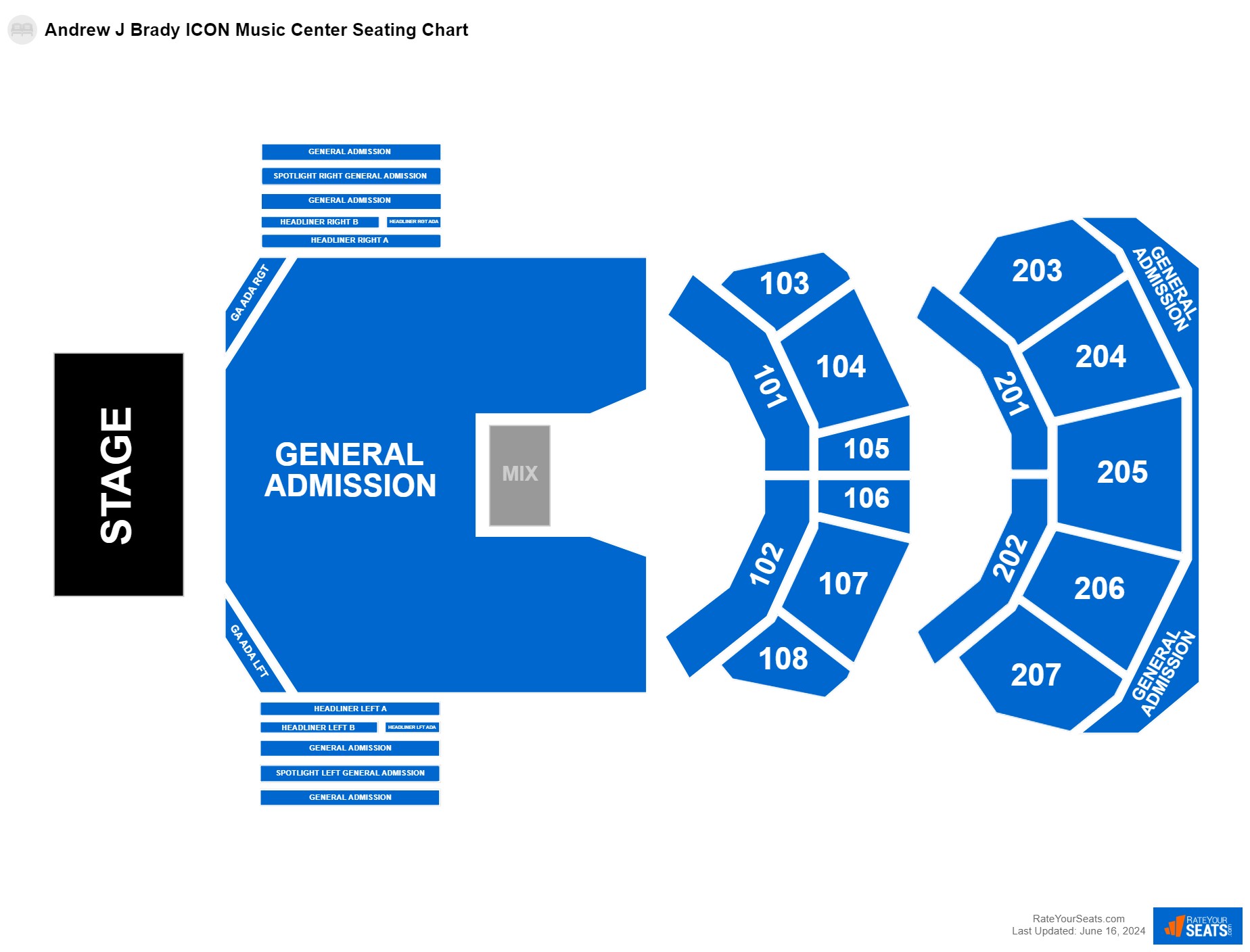 Interactive seating chart Concert seating chart at Andrew J Brady ICON Music Center