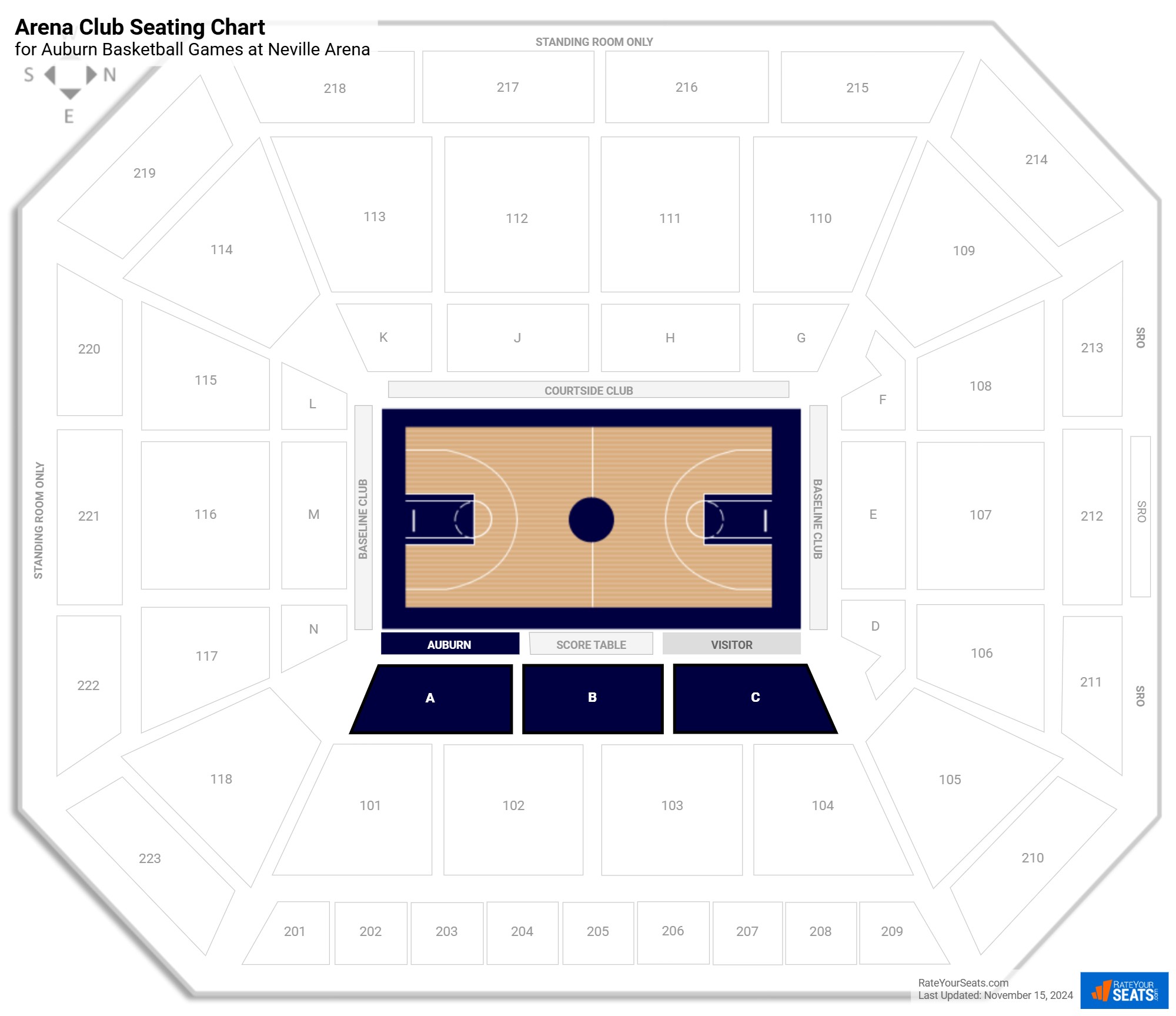 click to enlarge Auburn Arena Club Seating Chart at Neville Arena