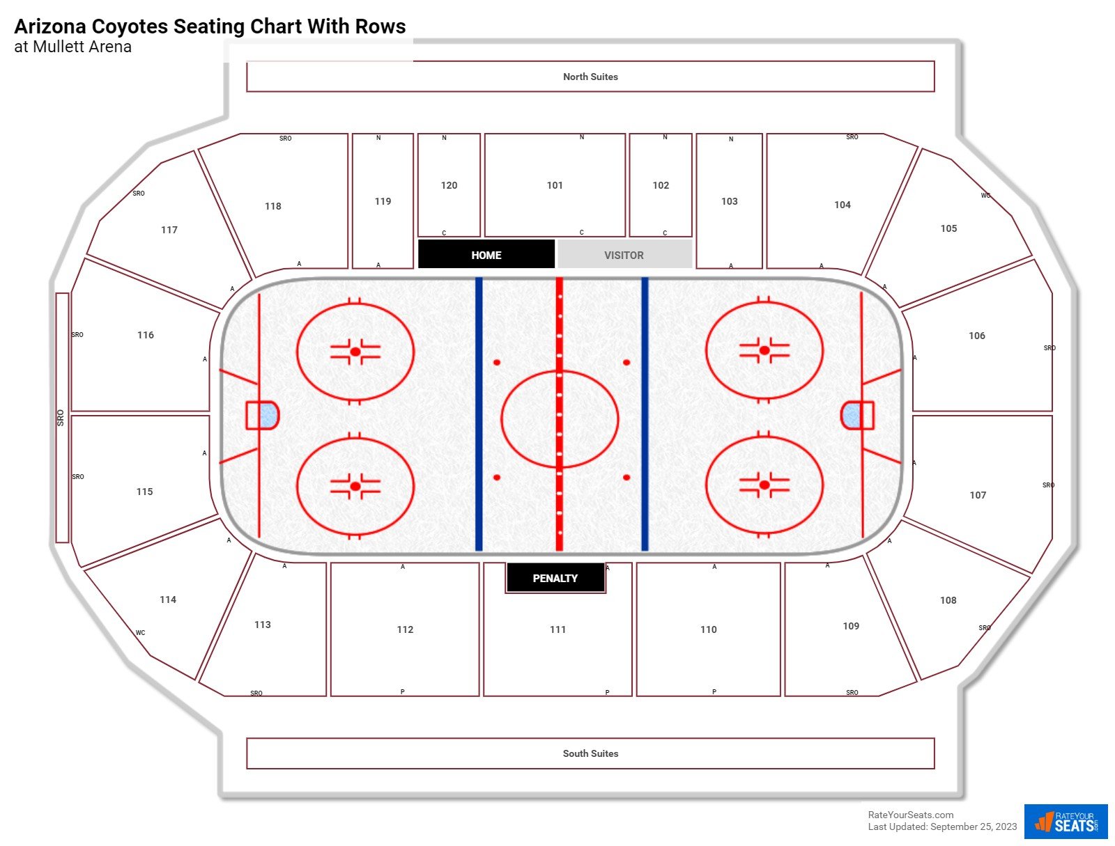 Mullett Arena seating chart with row numbers