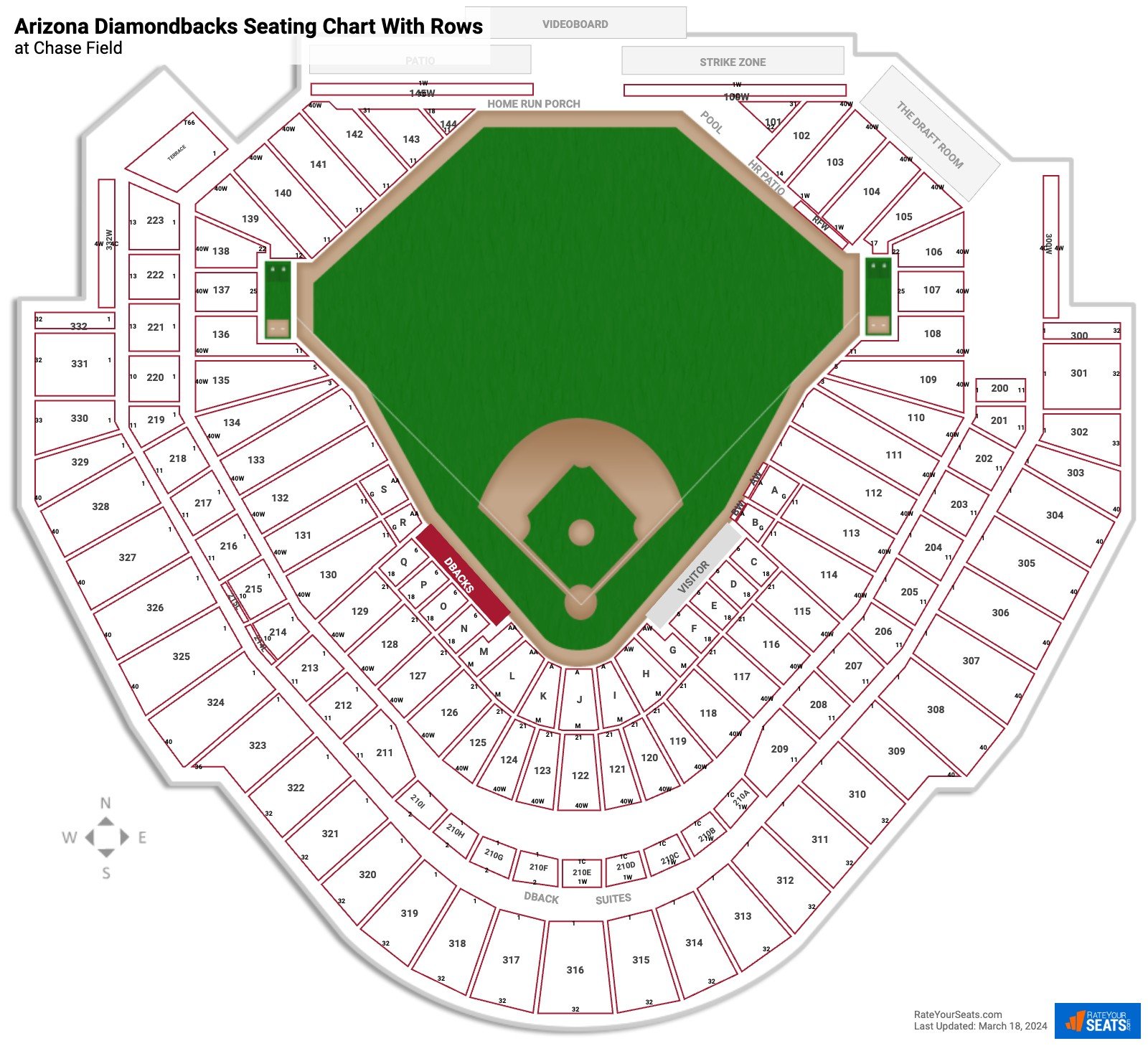 Chase Field seating chart with row numbers