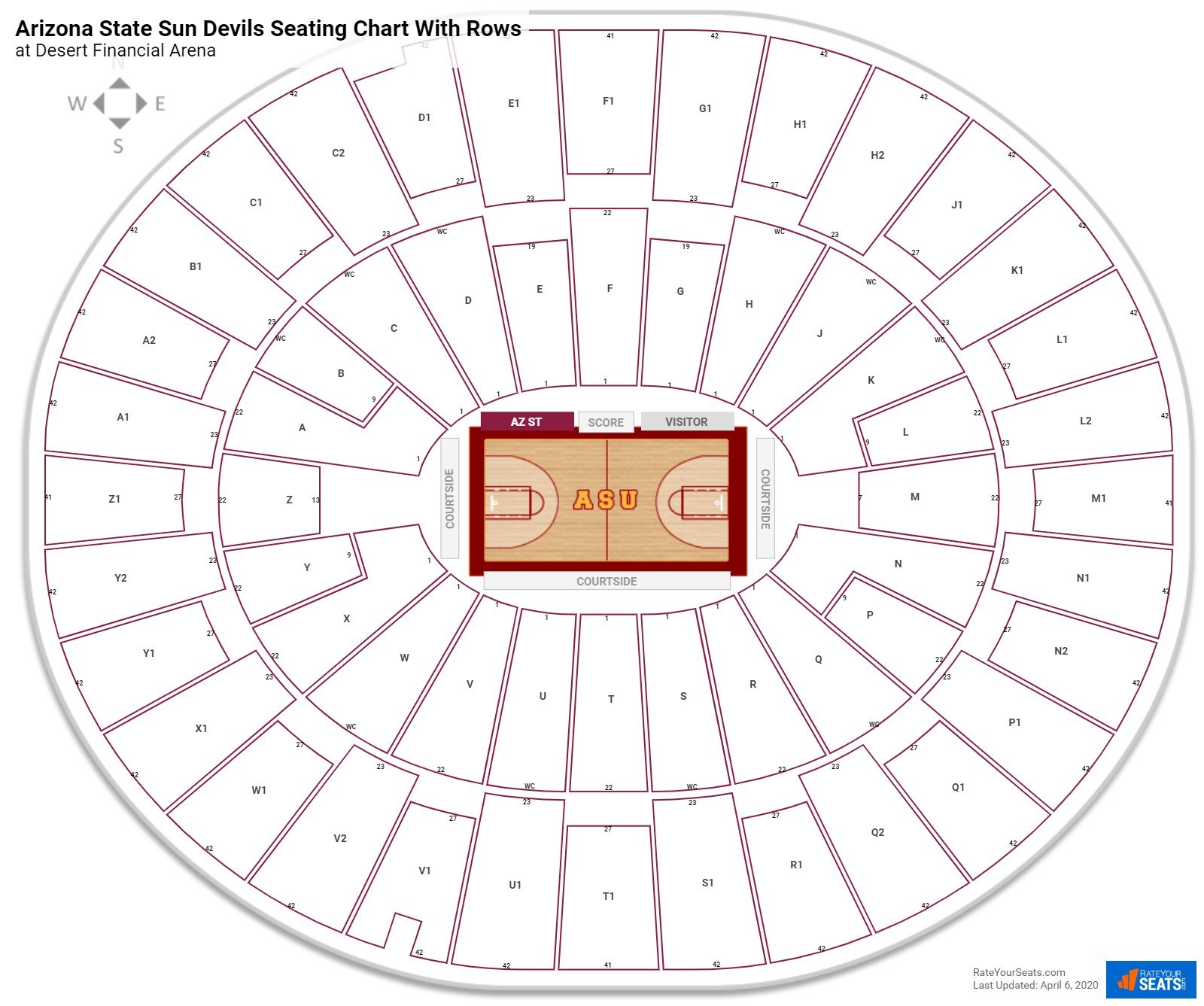 Desert Financial Arena seating chart with row numbers