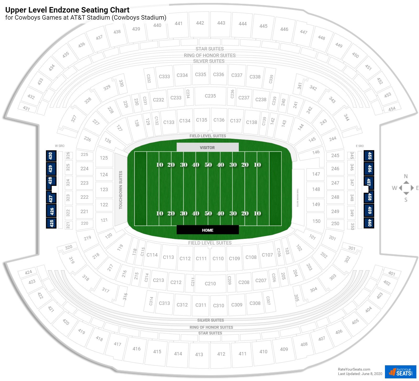 upper level endzone at amp t stadium football seating cowboy stadium seating chart suites