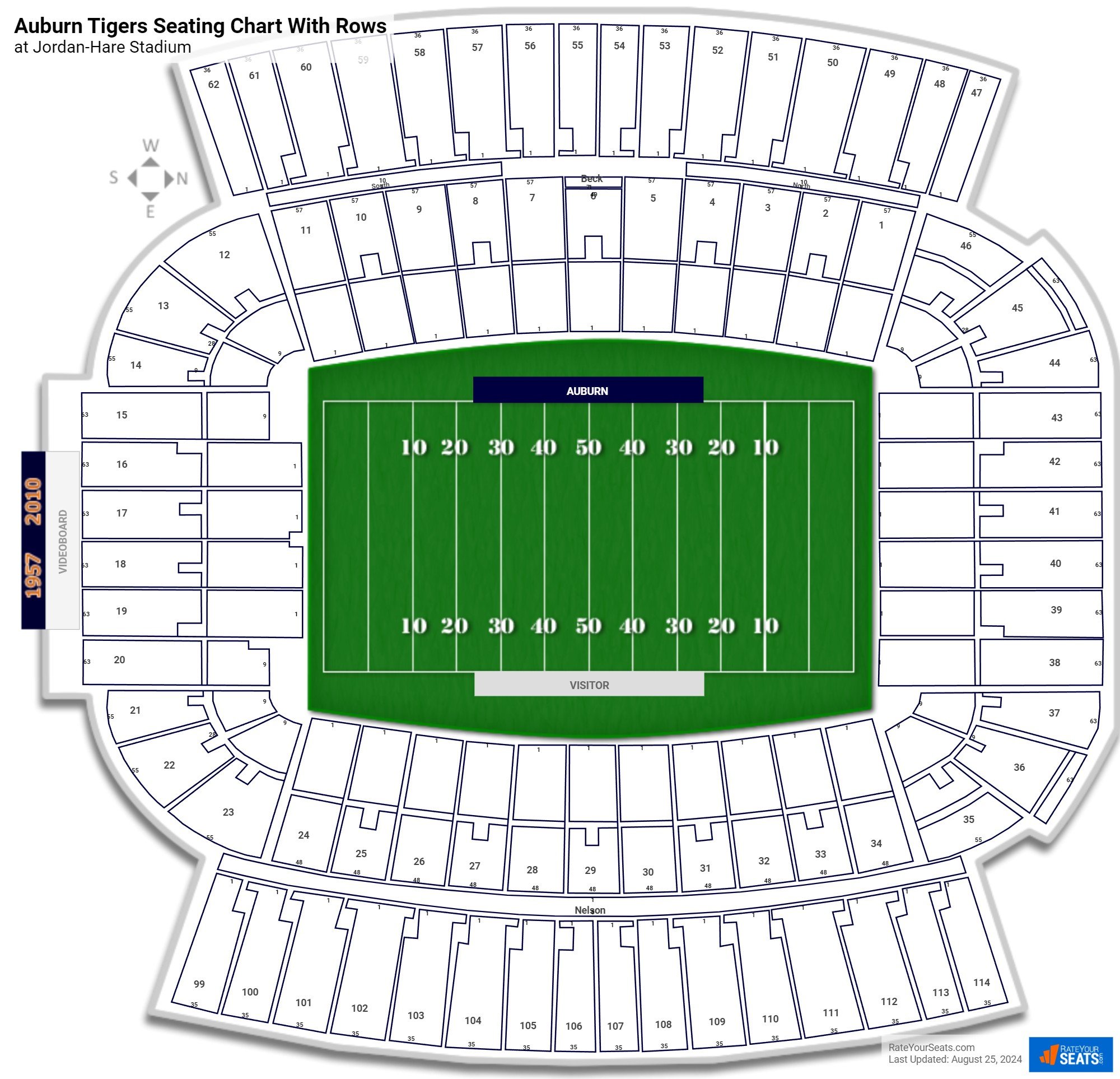 Jordan-Hare Stadium seating chart with row numbers