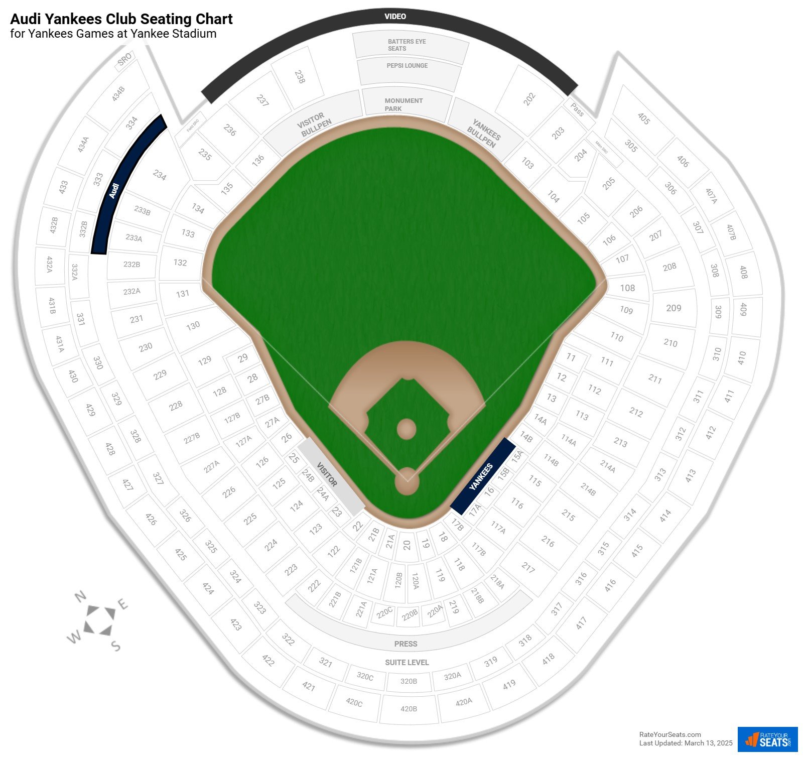 click to enlarge Yankees Audi Yankees Club Seating Chart at Yankee Stadium
