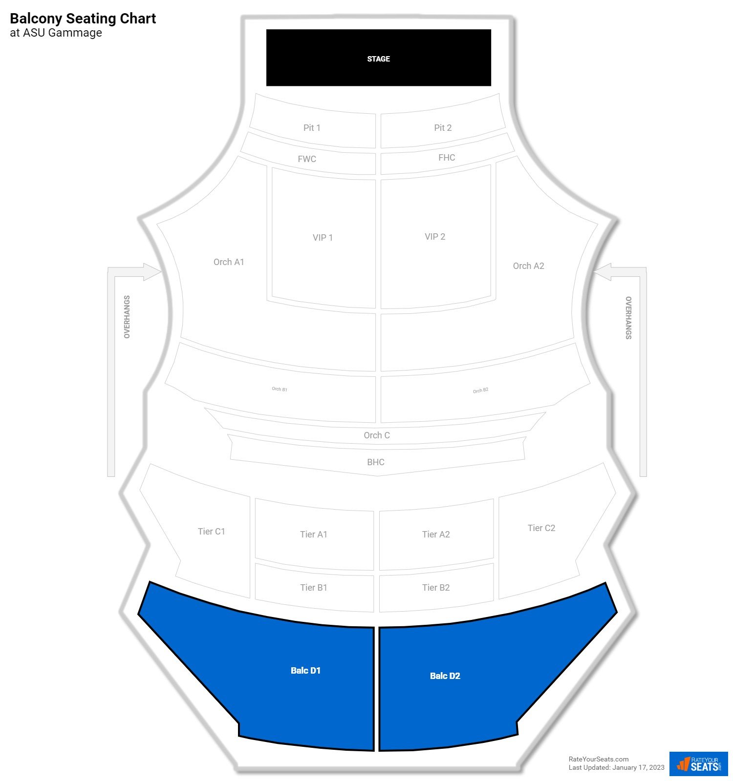 click to enlarge Theater Balcony Seating Chart at ASU Gammage
