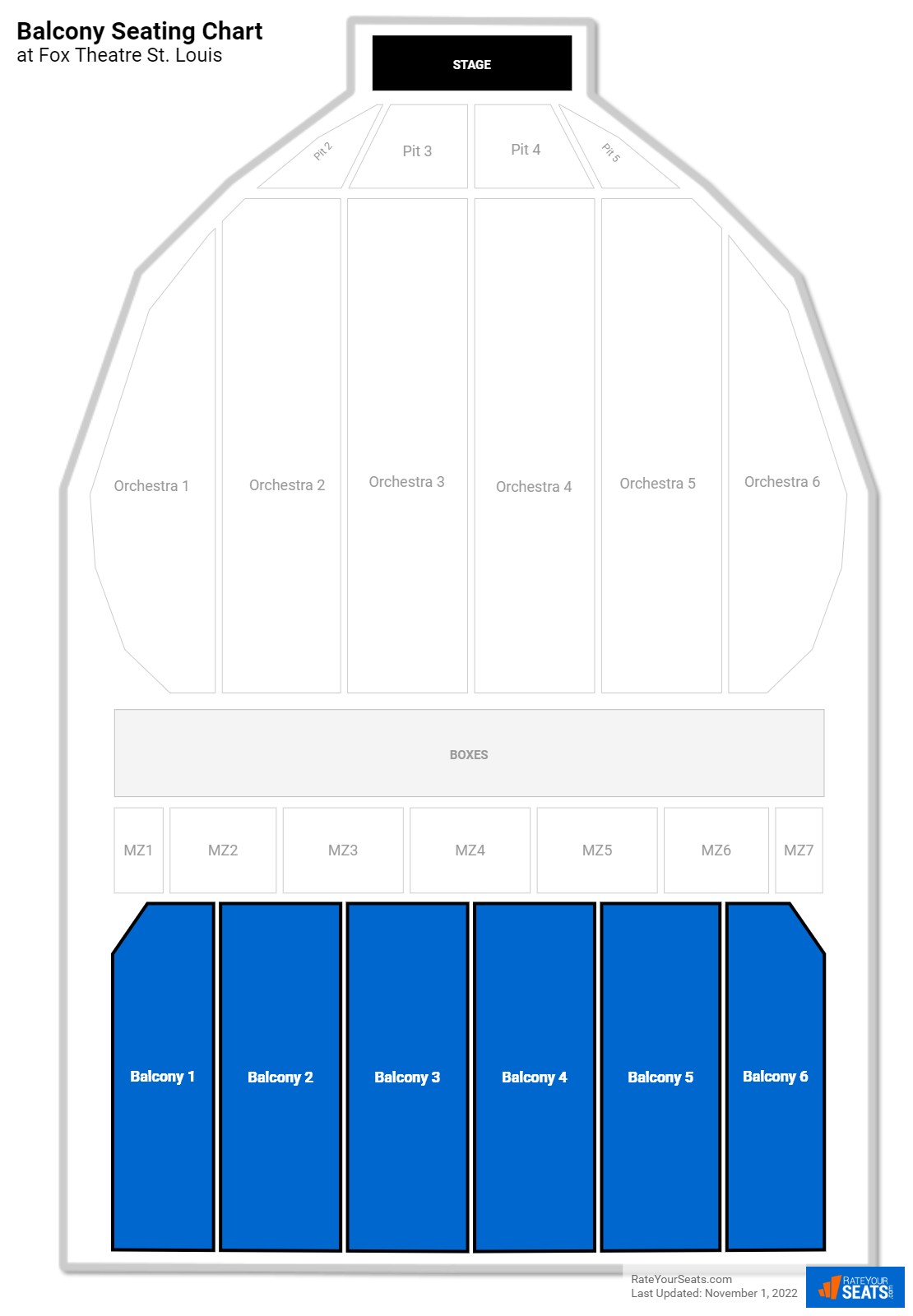 click to enlarge Theater Balcony Seating Chart at Fox Theatre St. Louis