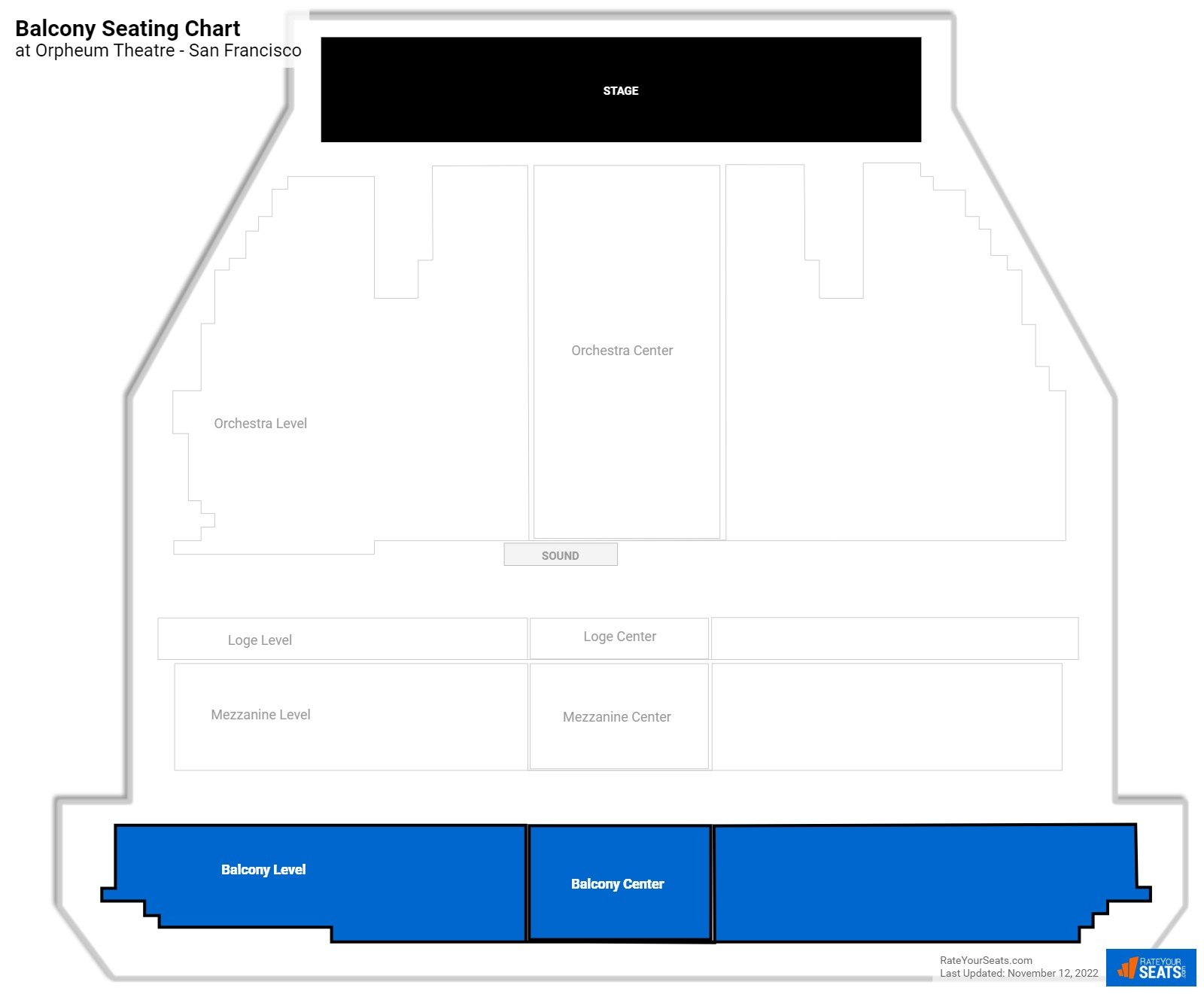 click to enlarge Theater Balcony Seating Chart at Orpheum Theatre - San Francisco