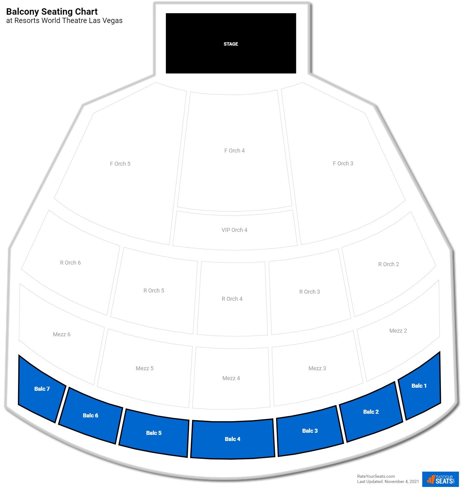 click to enlarge Concert Balcony Seating Chart at Resorts World Theatre Las Vegas