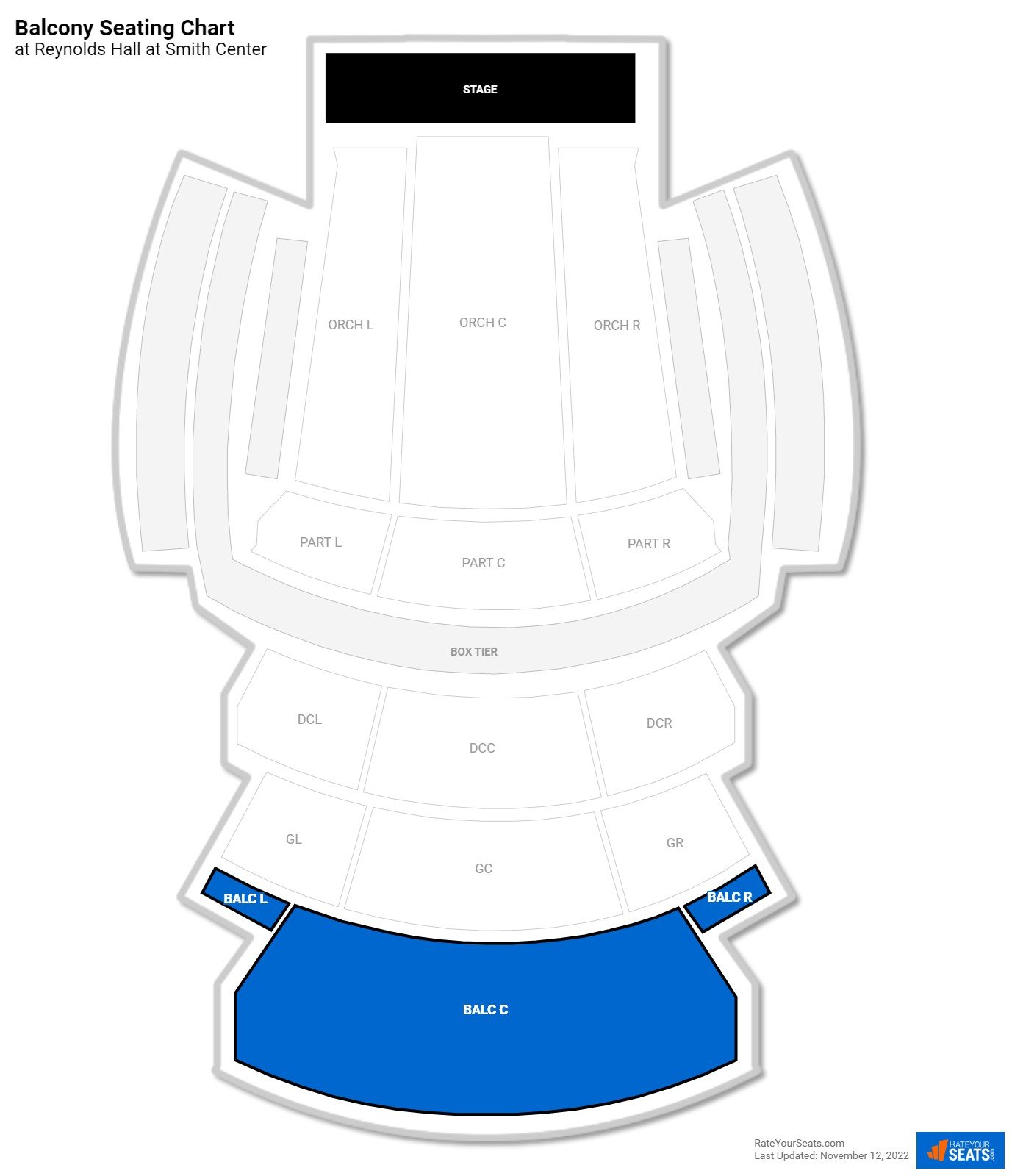 click to enlarge Theater Balcony Seating Chart at Reynolds Hall at Smith Center