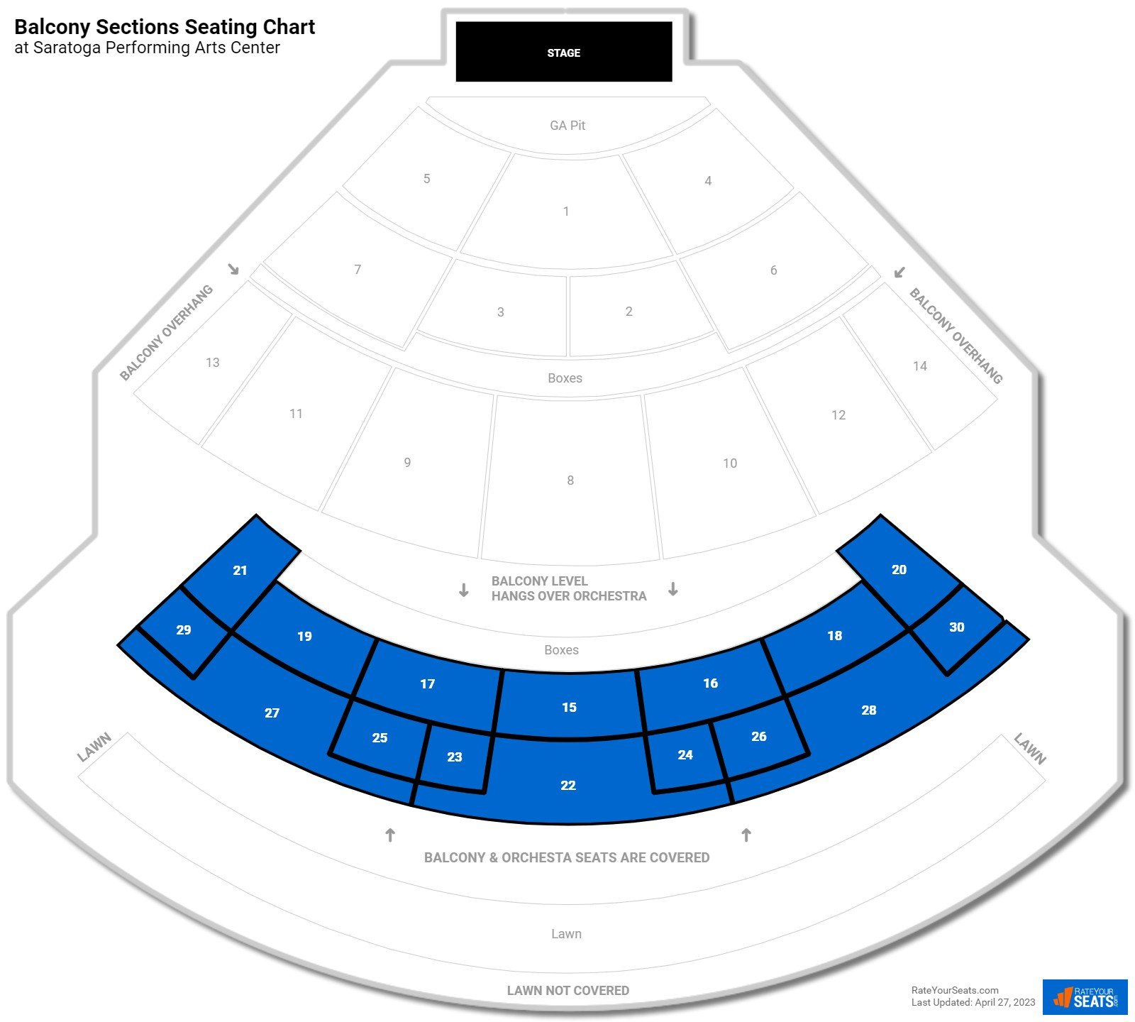 Concert Balcony Sections Seating Chart at Saratoga Performing Arts Center