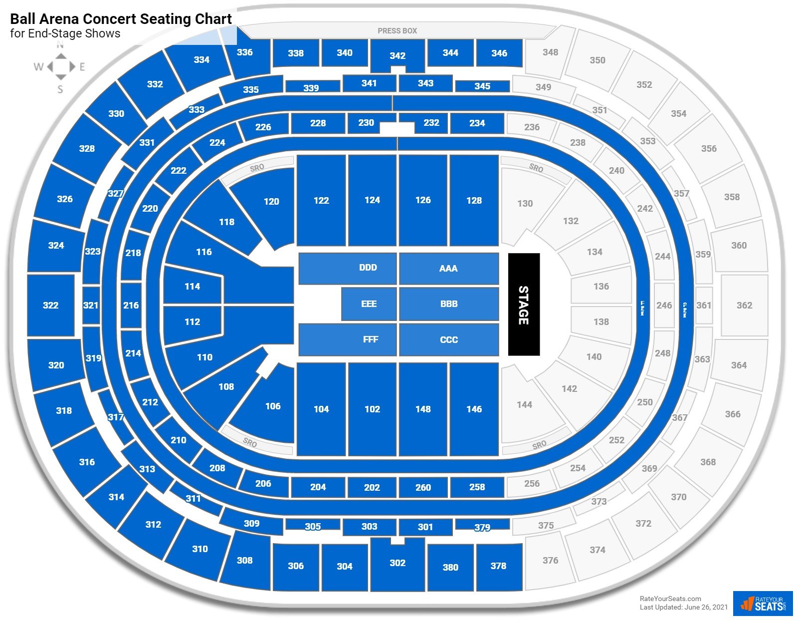 A screenshot of a potential new seating arrangement at Ball Arena