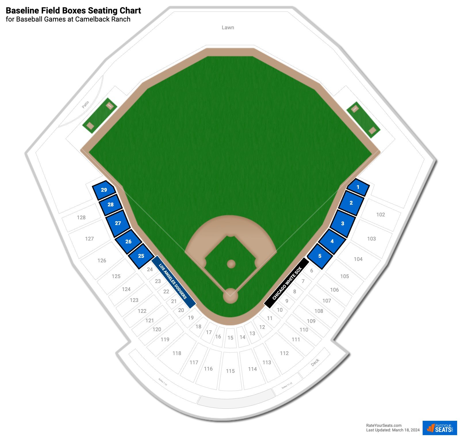 click to enlarge Baseball Baseline Field Boxes Seating Chart at Camelback Ranch