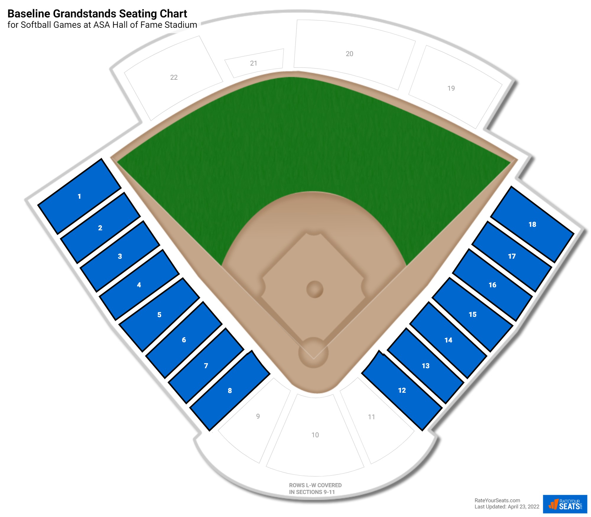 Softball Baseline Grandstands Seating Chart at ASA Hall of Fame Stadium