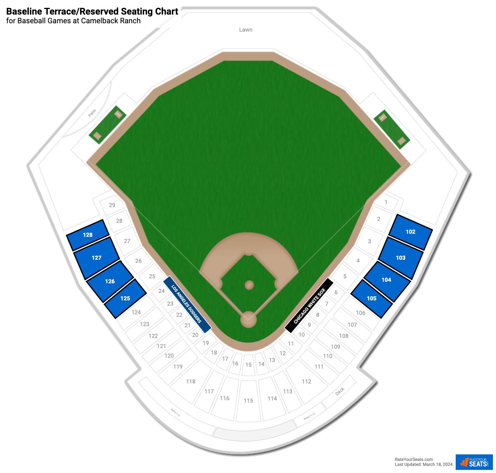 click to enlarge Baseball Baseline Terrace/Reserved Seating Chart at Camelback Ranch