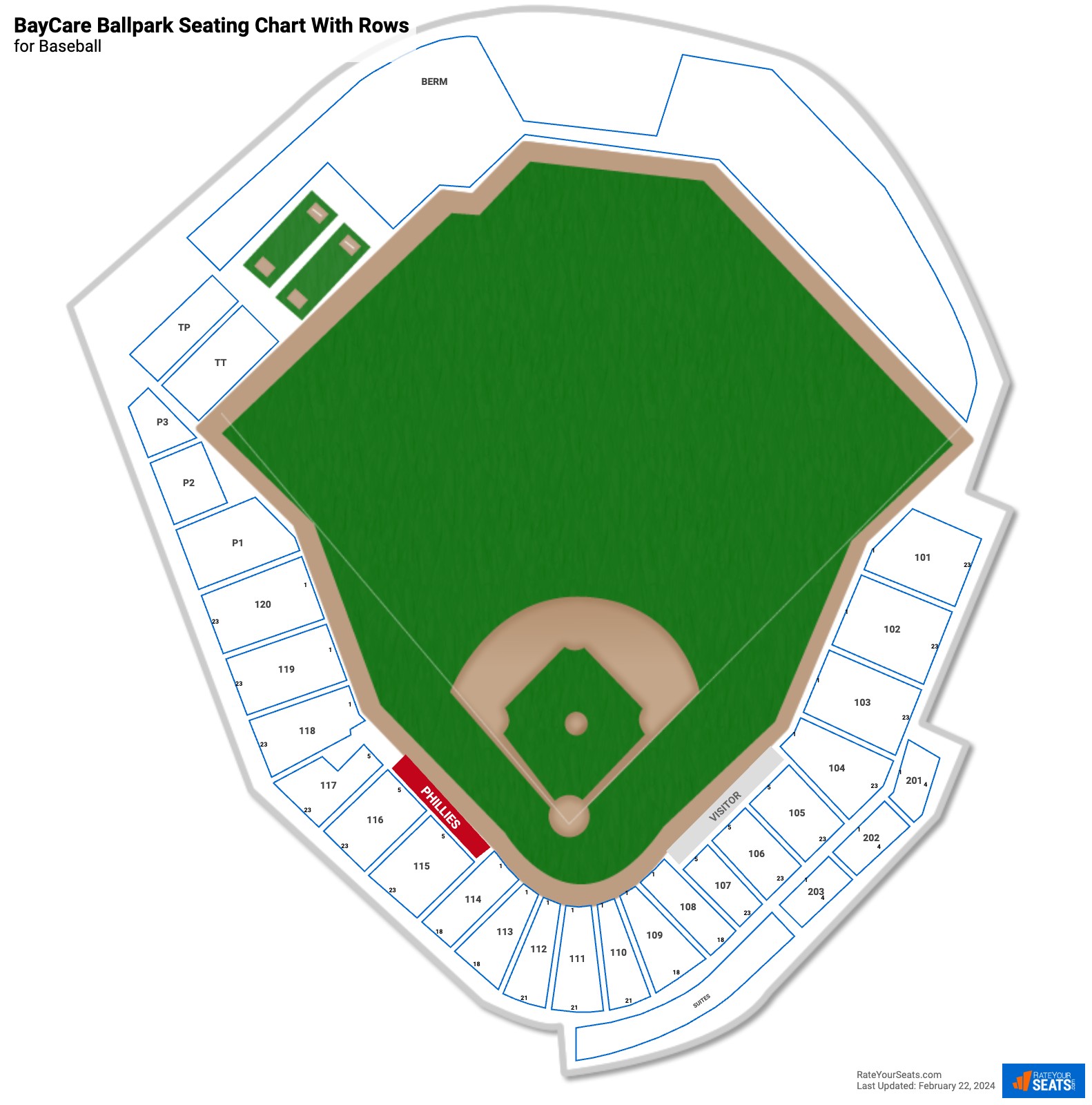 BayCare Ballpark seating chart with row numbers