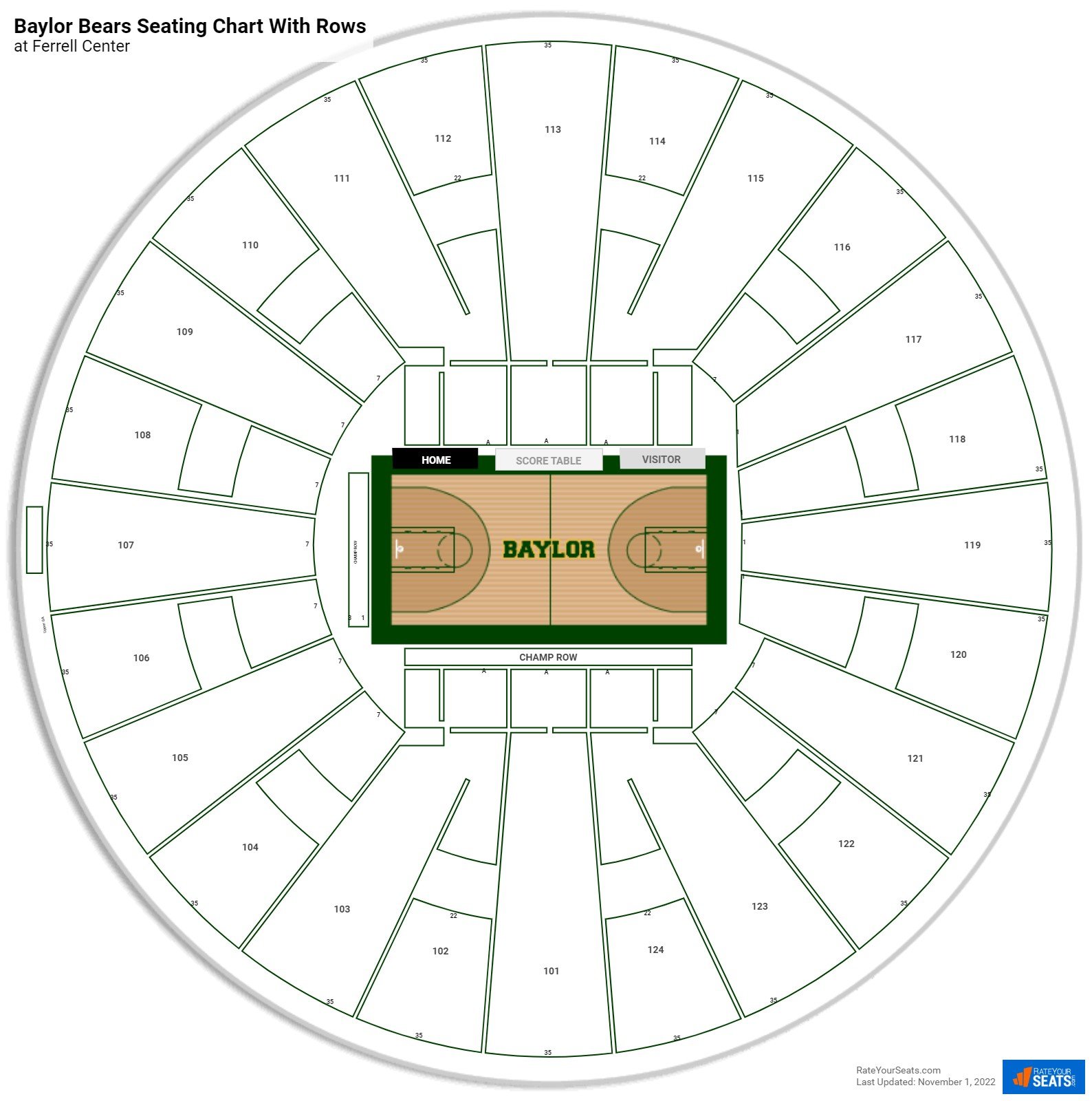 Ferrell Center seating chart with row numbers