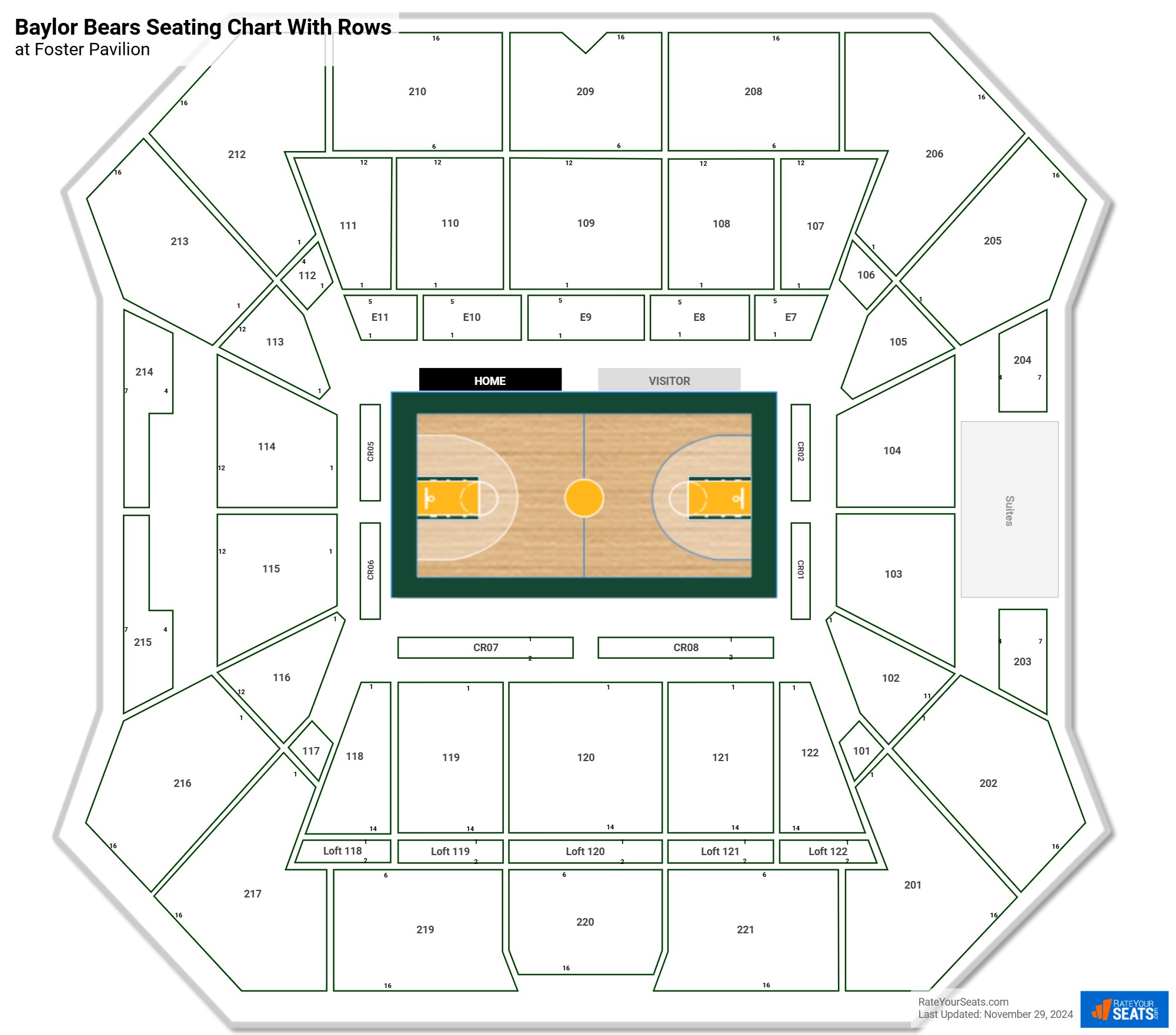 Foster Pavilion seating chart with row numbers