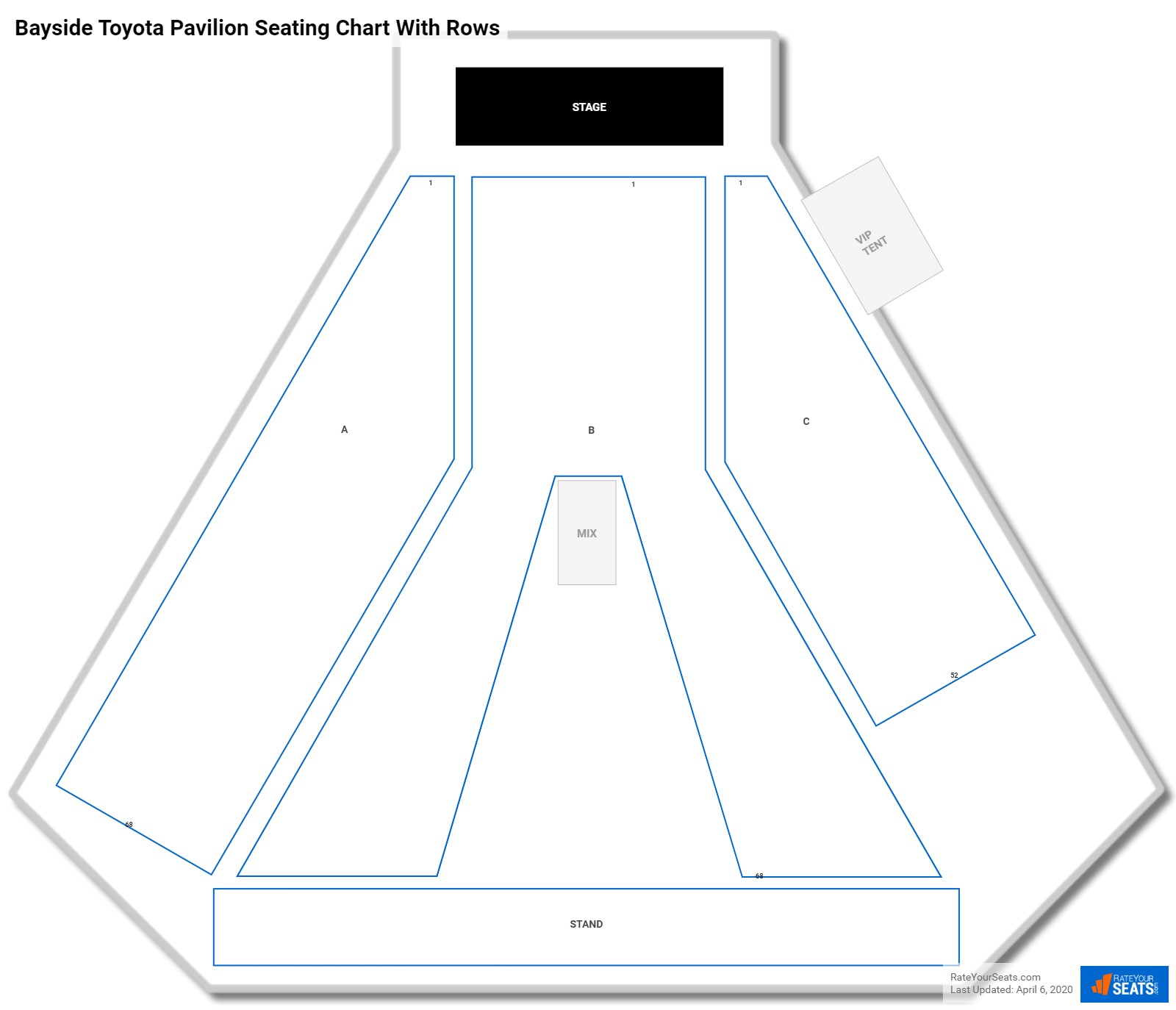 Bayside Toyota Pavilion seating chart with rows