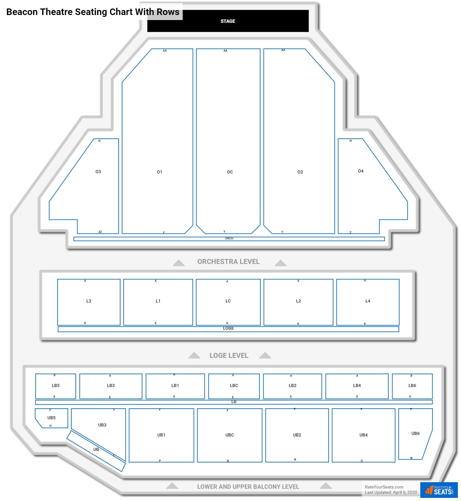 Beacon Theatre seating chart with row numbers
