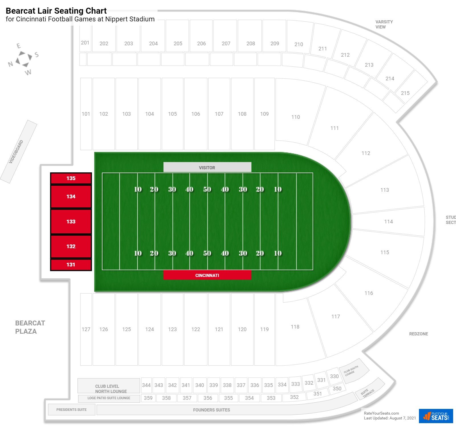Cincinnati Bearcat Lair Seating Chart at Nippert Stadium
