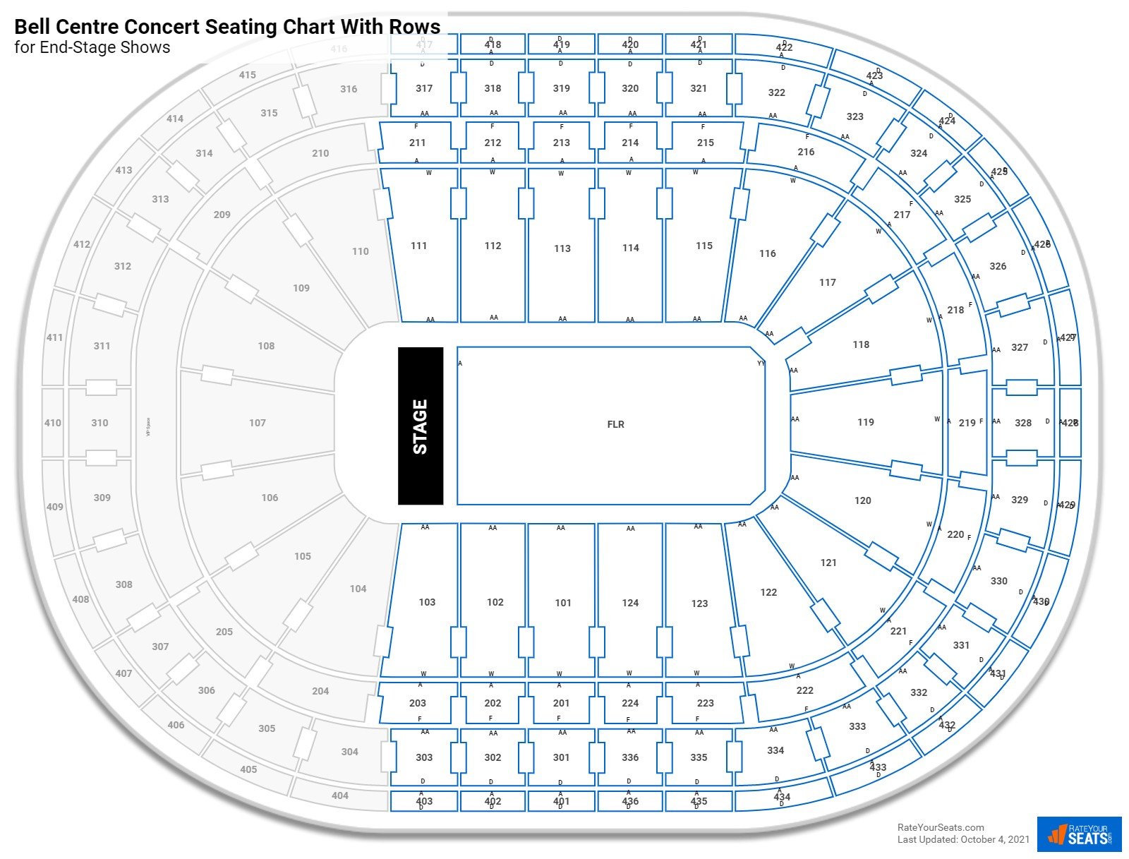 Bell Centre seating chart with rows concert