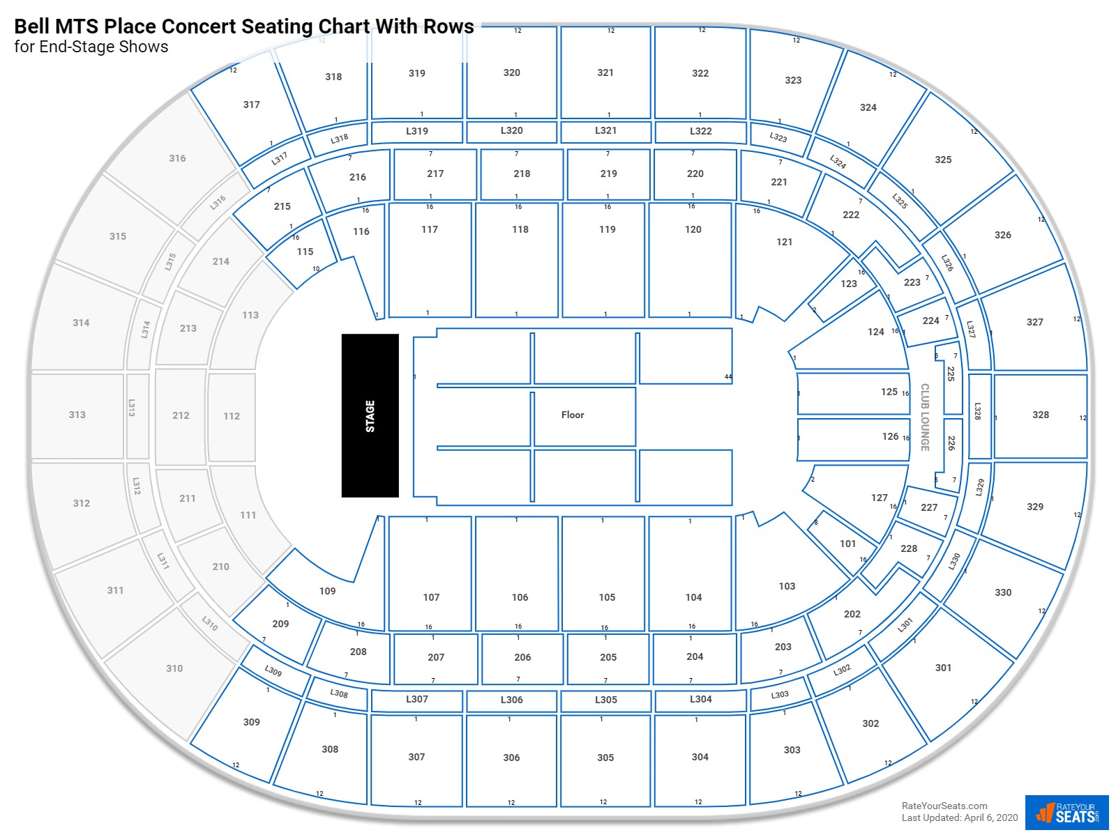 Bell MTS Place seating chart with rows concert