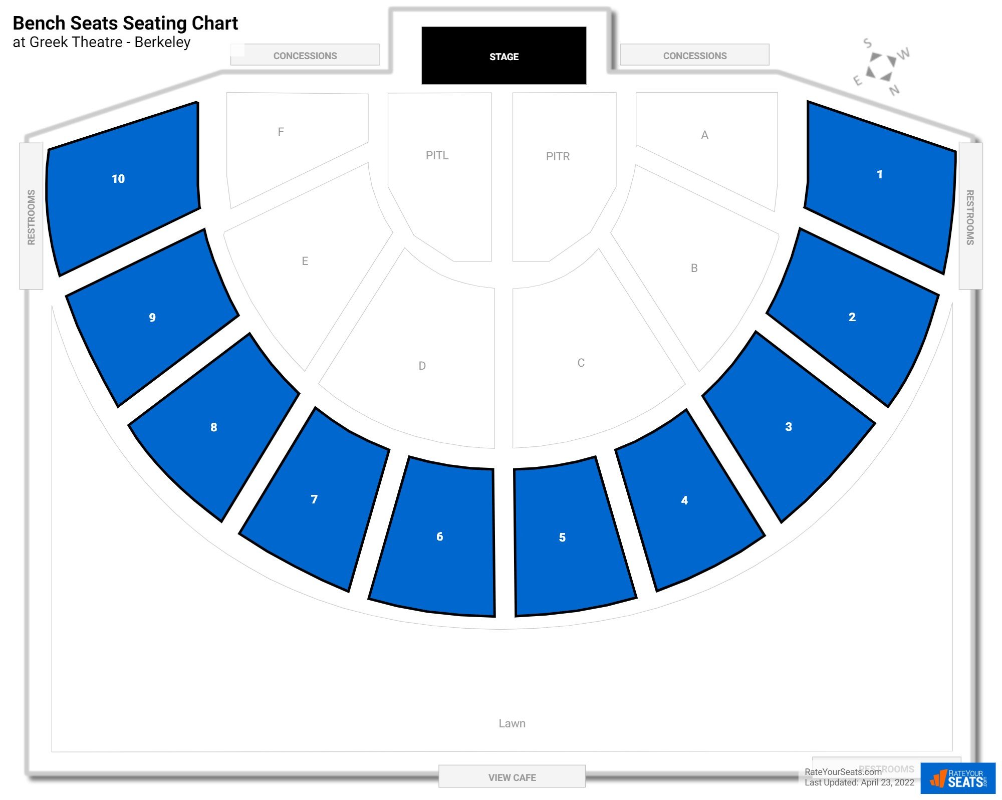 Concert Bench Seats Seating Chart at Greek Theatre - Berkeley