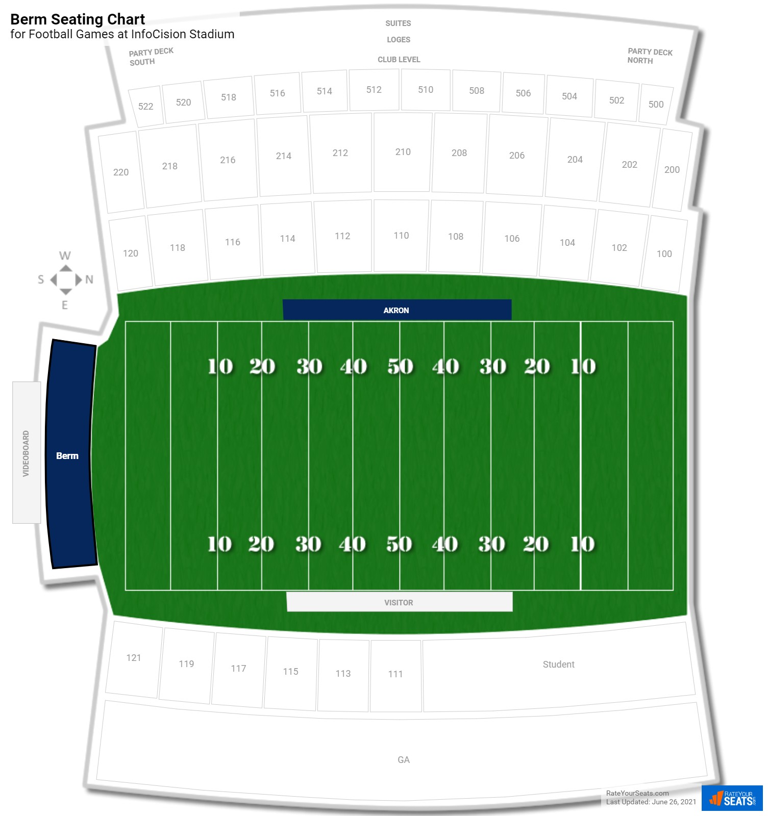click to enlarge Football Berm Seating Chart at InfoCision Stadium