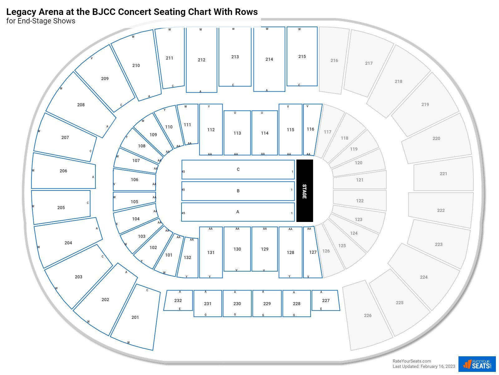 Legacy Arena at the BJCC seating chart with row numbers