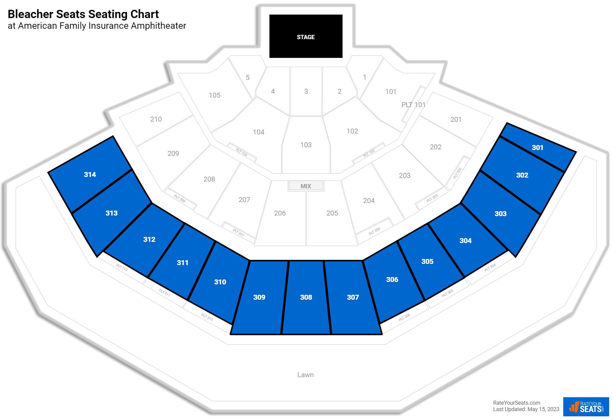 click to enlarge Concert Bleacher Seats Seating Chart at American Family Insurance Amphitheater