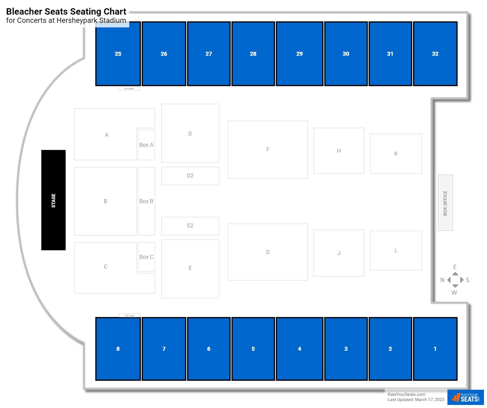 Concert Bleacher Seats Seating Chart at Hersheypark Stadium