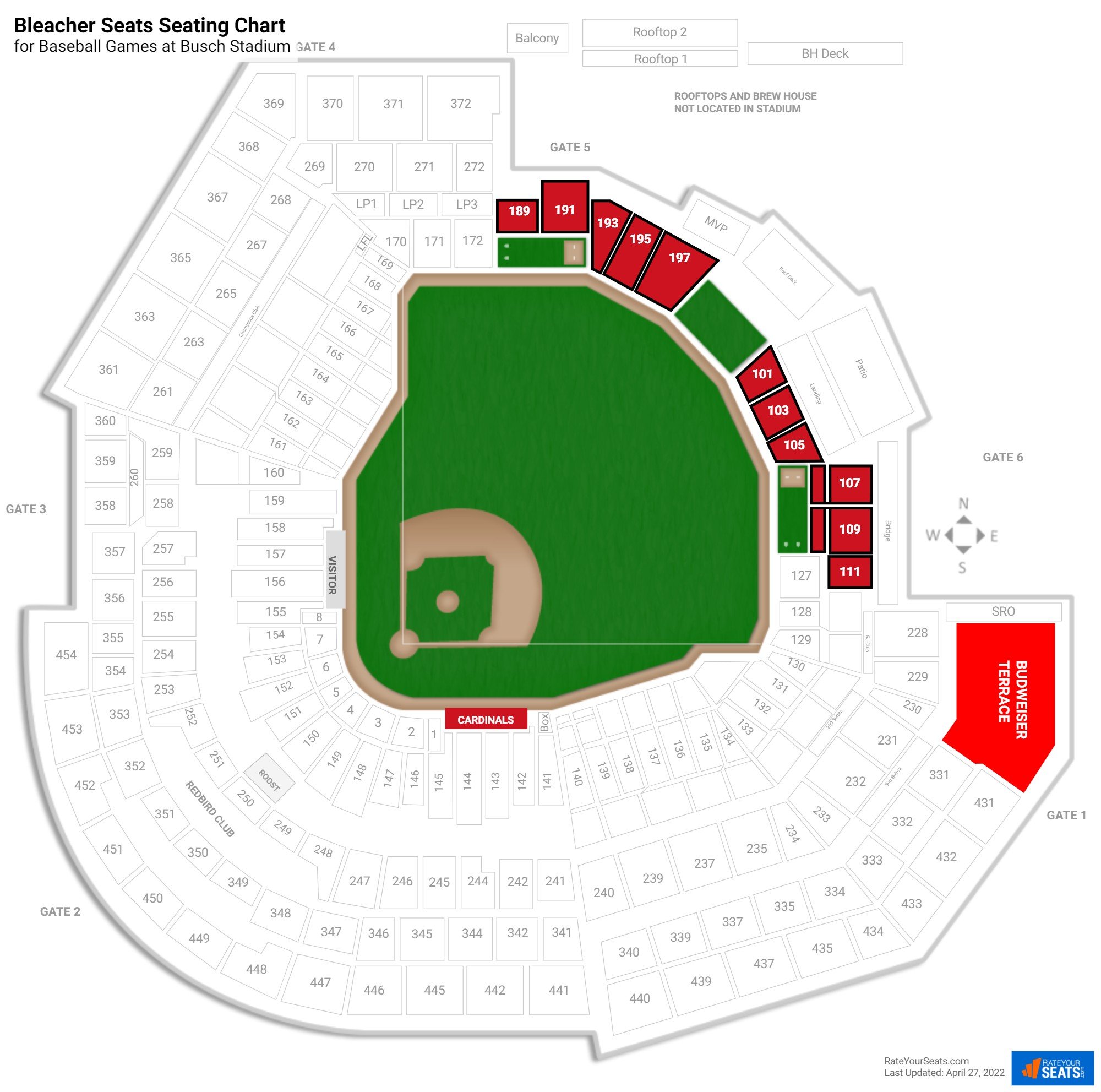 Baseball Bleacher Seats Seating Chart at Busch Stadium