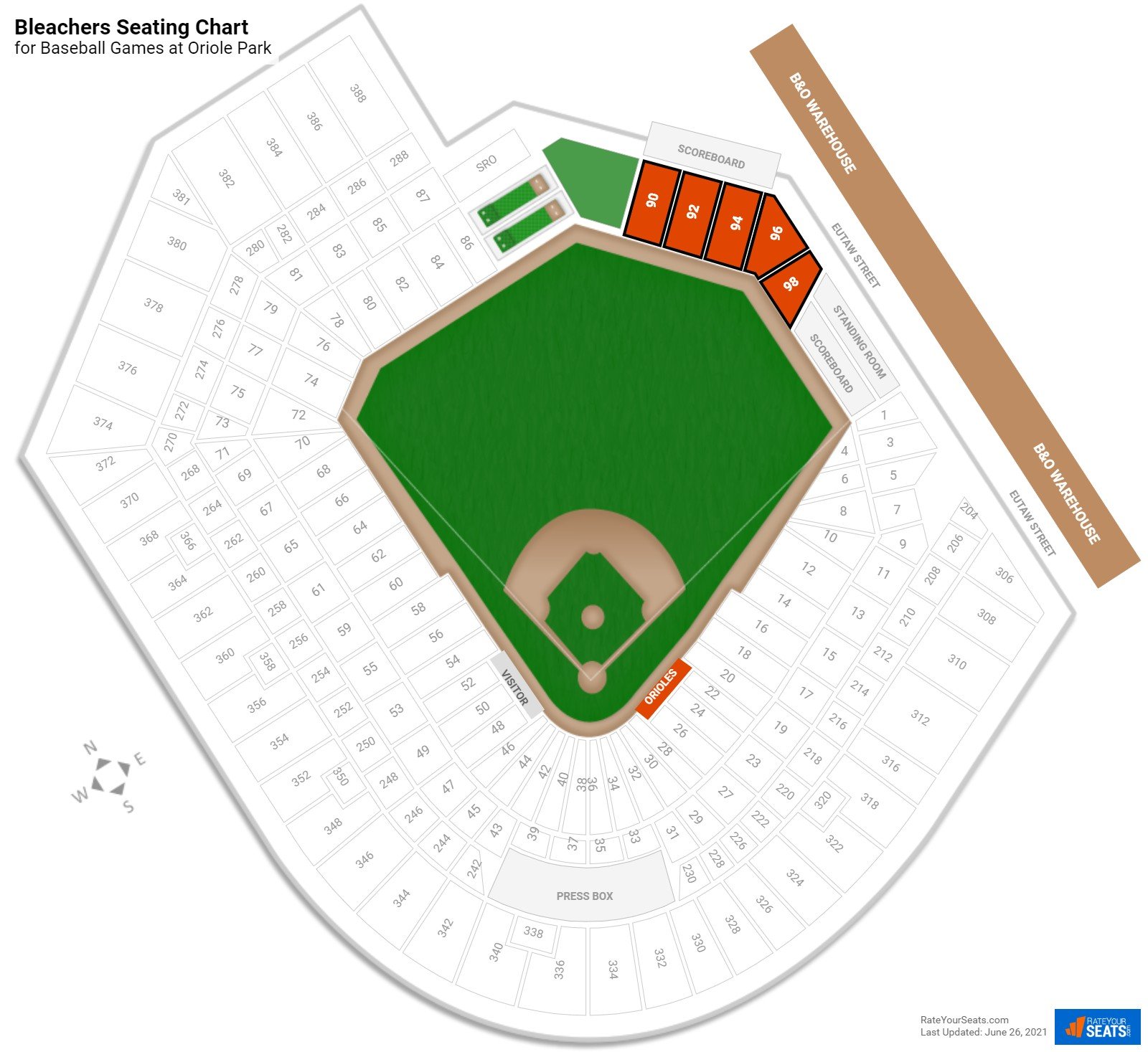 click to enlarge Baseball Bleachers Seating Chart at Oriole Park