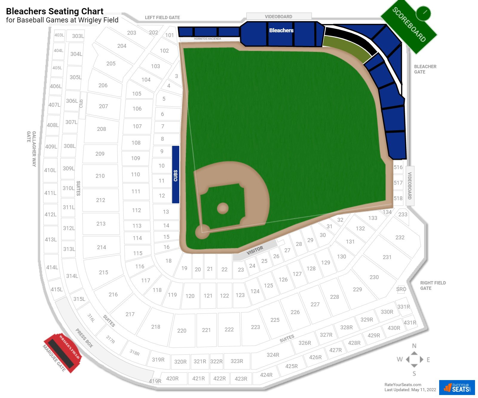Baseball Bleachers Seating Chart at Wrigley Field