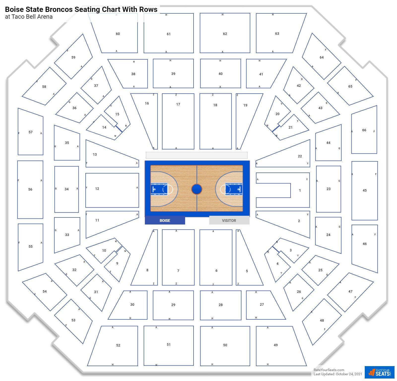 Taco Bell Arena seating chart with row numbers