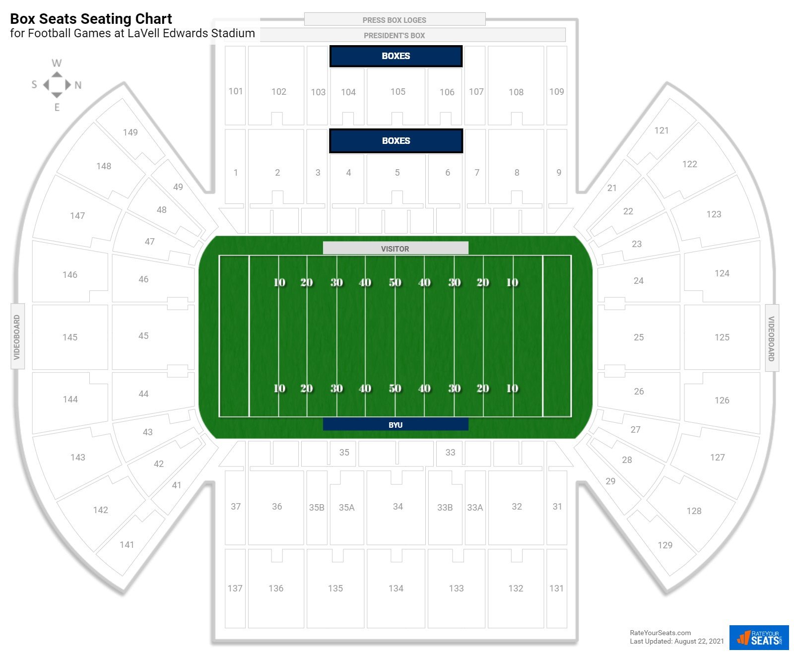 click to enlarge Football Box Seats Seating Chart at LaVell Edwards Stadium