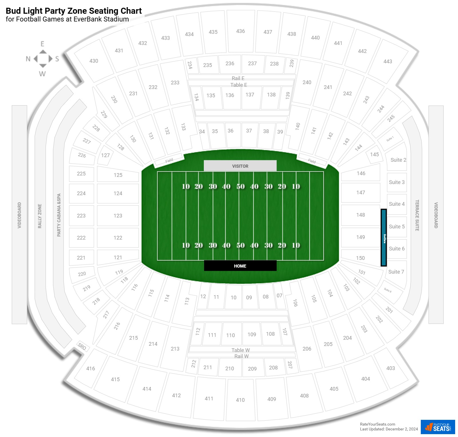 click to enlarge Football Bud Light Party Zone Seating Chart at EverBank Stadium