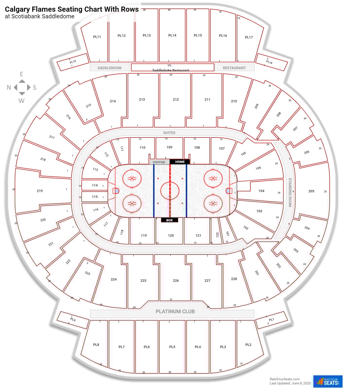 Scotiabank Saddledome seating chart with row numbers