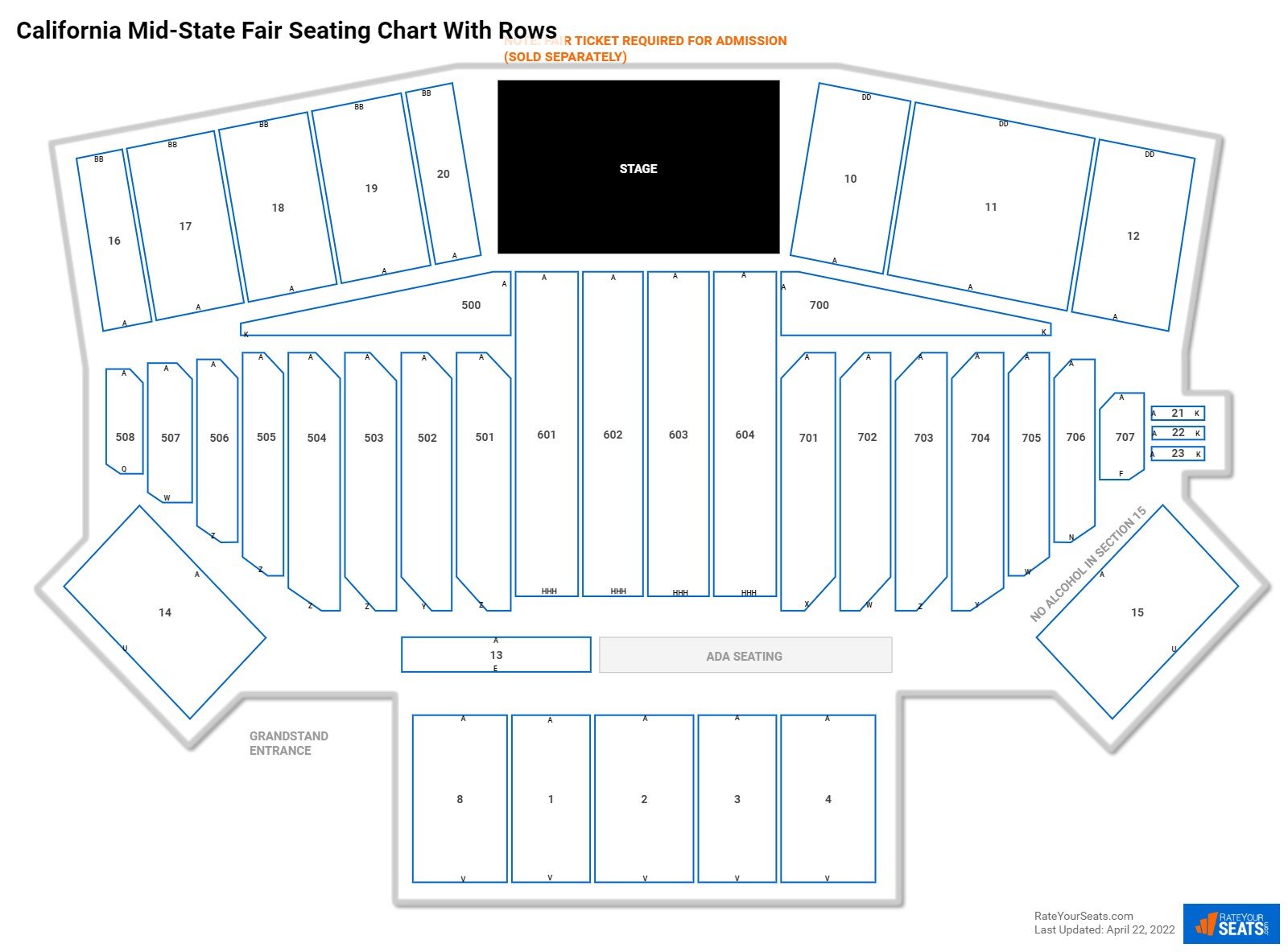 California Mid-State Fair seating chart with row numbers