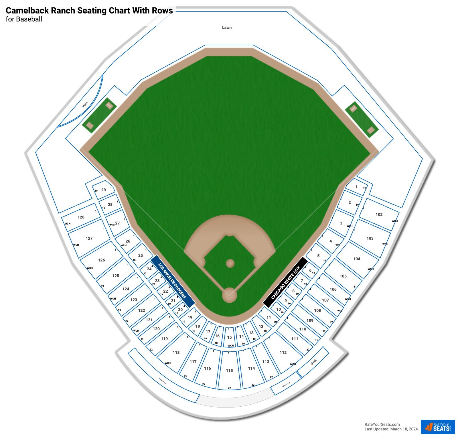 Camelback Ranch seating chart with row numbers