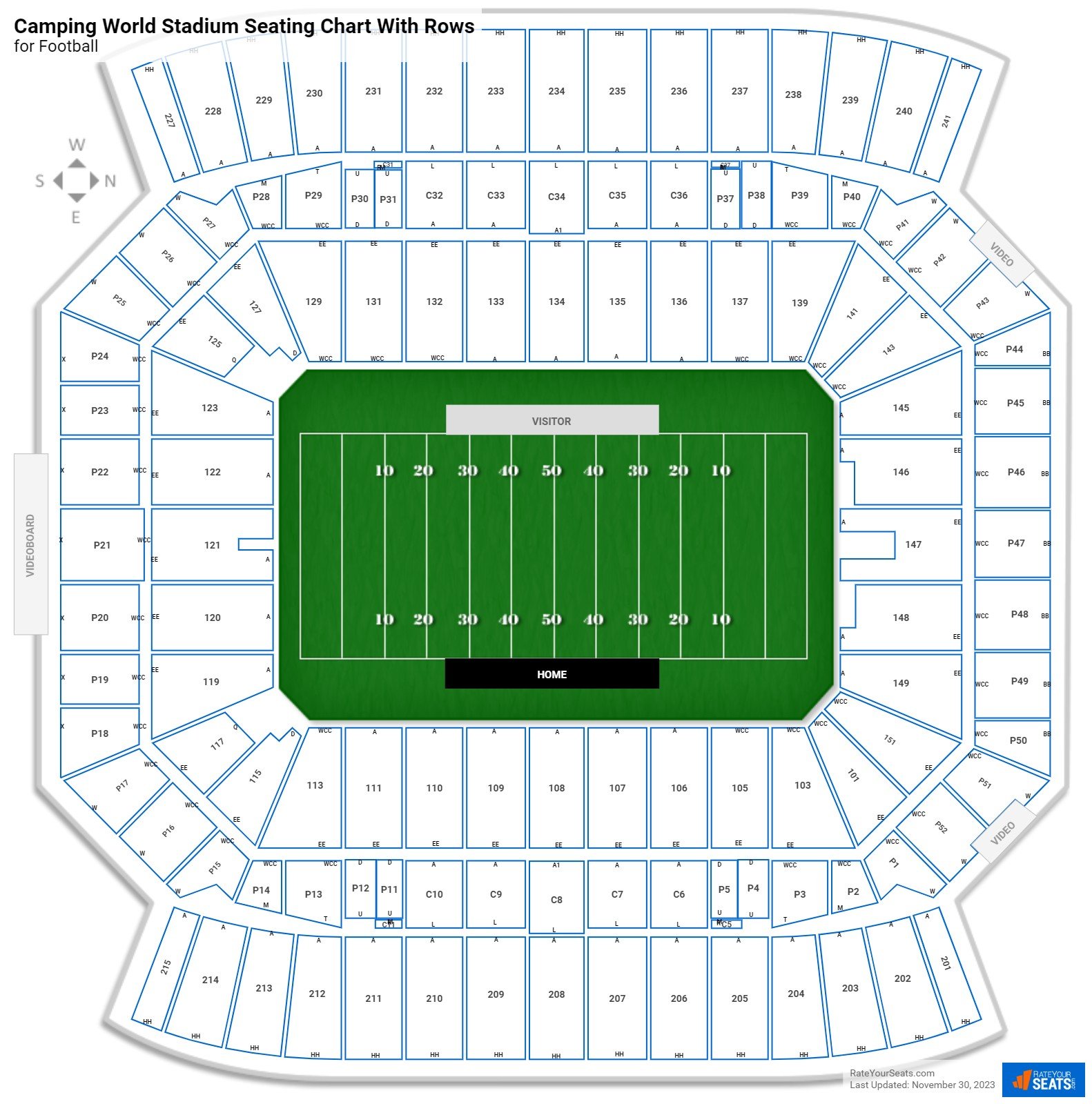 Camping World Stadium seating chart with row numbers