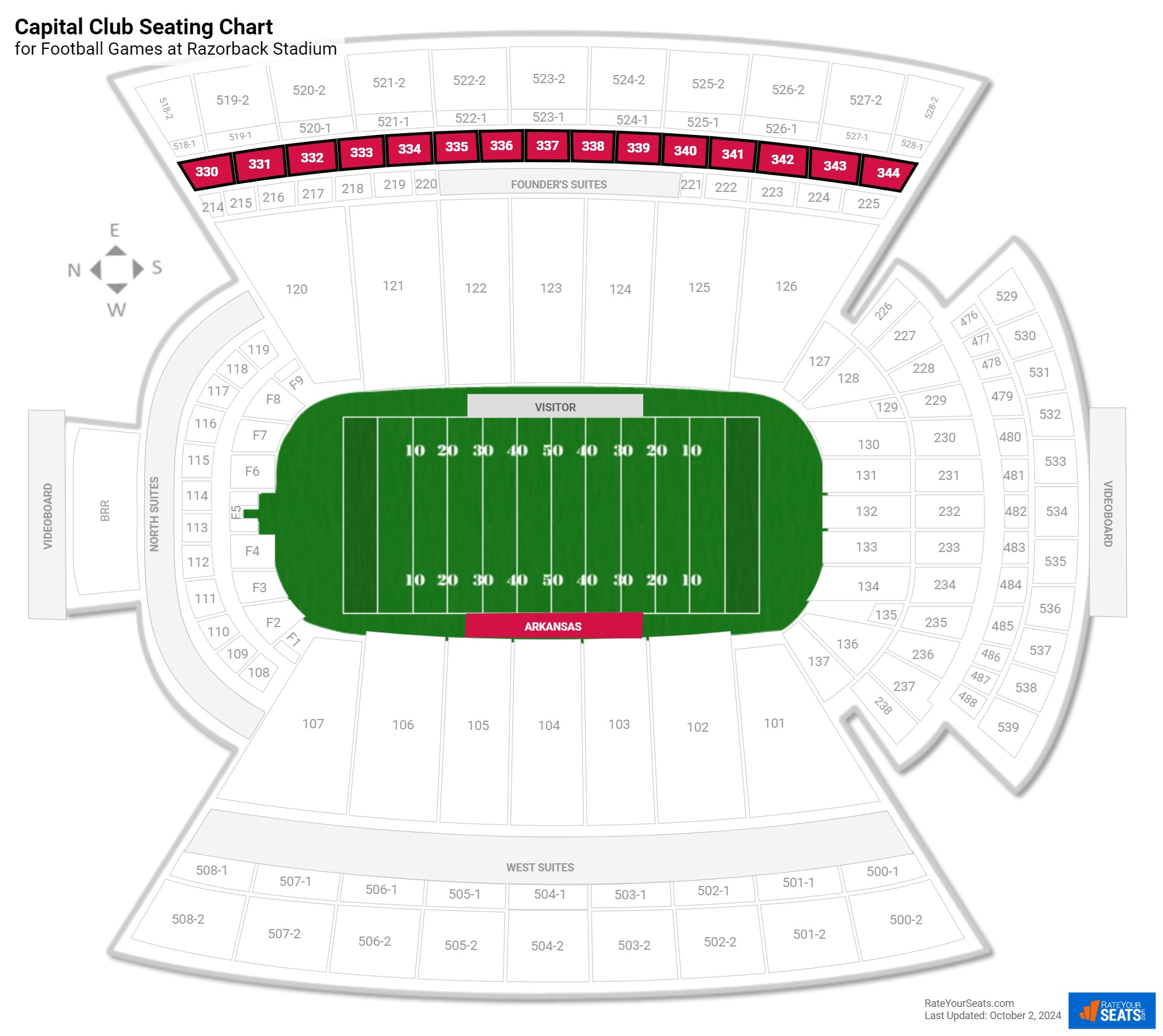 click to enlarge Football Capital Club Seating Chart at Razorback Stadium