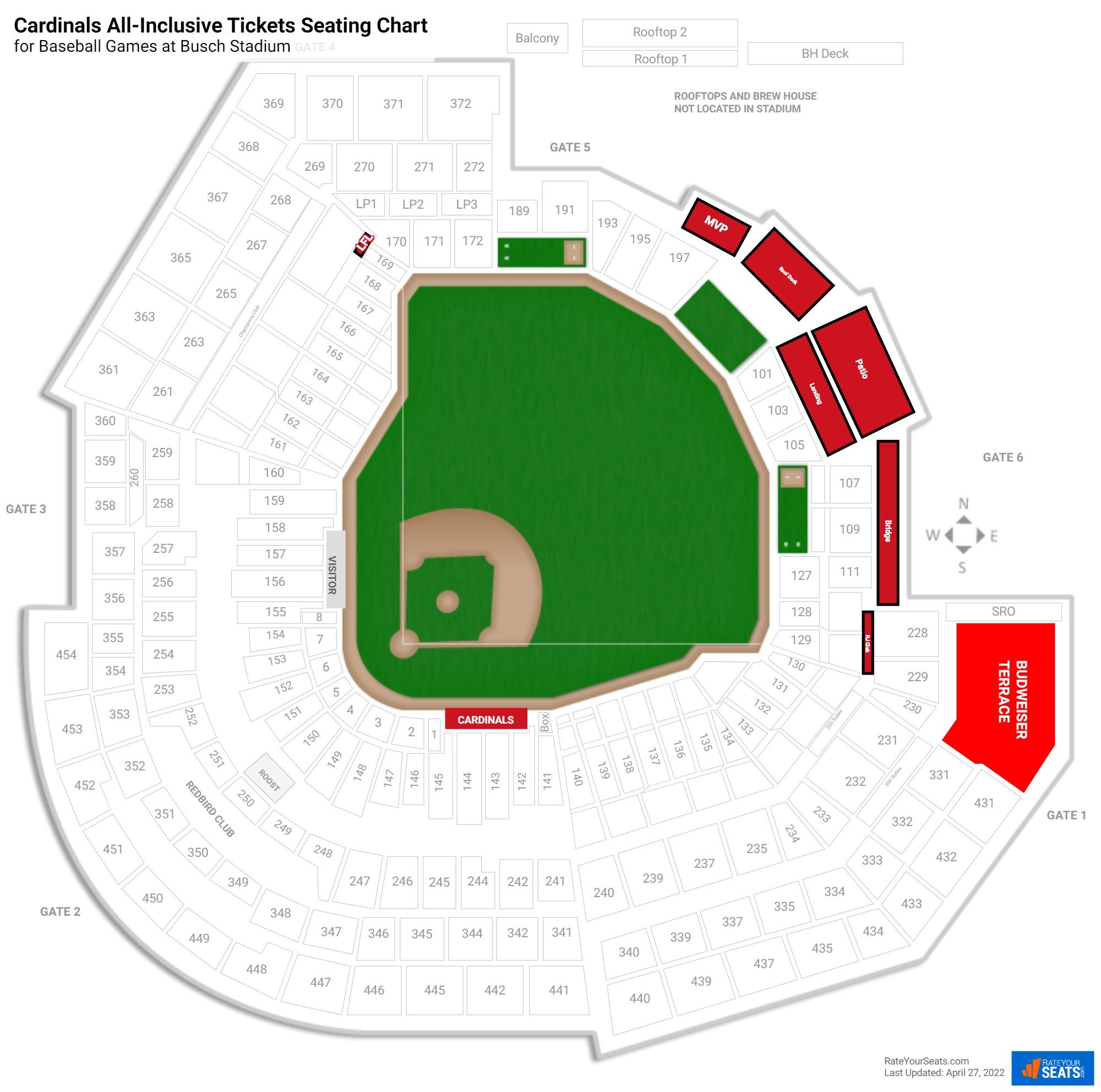 Baseball Cardinals All-Inclusive Tickets Seating Chart at Busch Stadium