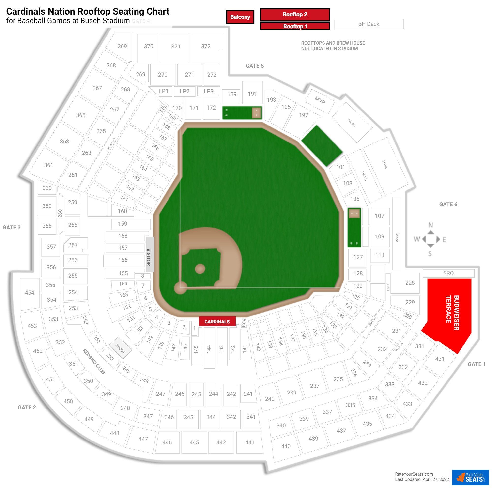 Baseball Cardinals Nation Rooftop Seating Chart at Busch Stadium
