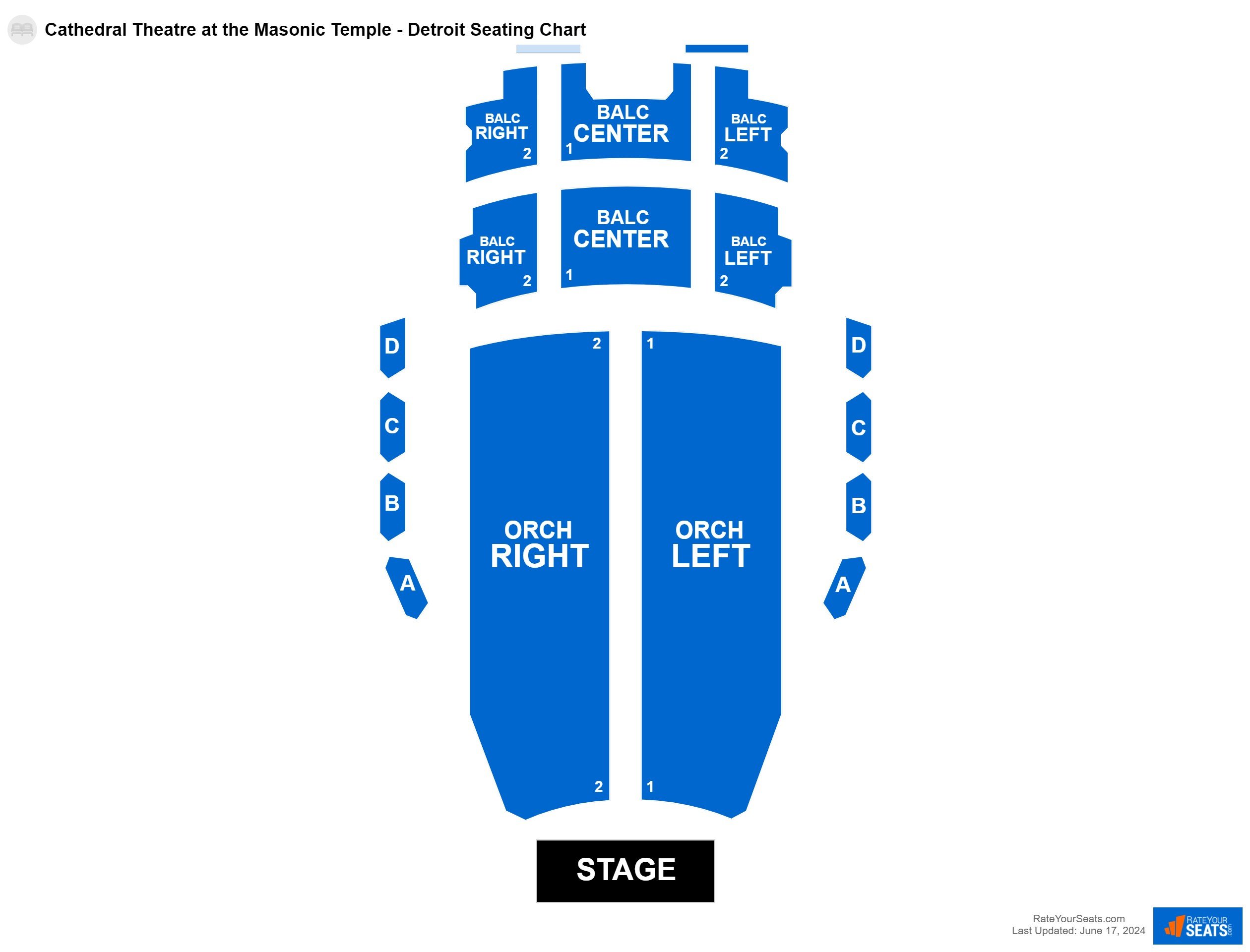 Interactive seating chart Comedy seating chart at Cathedral Theatre at the Masonic Temple - Detroit