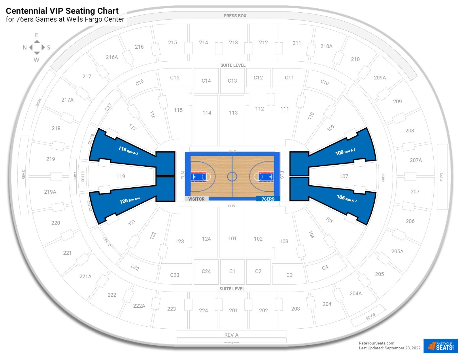 76ers Centennial VIP Seating Chart at Wells Fargo Center