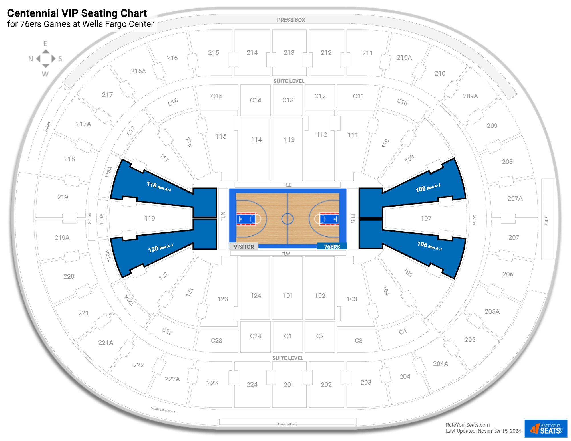 click to enlarge 76ers Centennial VIP Seating Chart at Wells Fargo Center