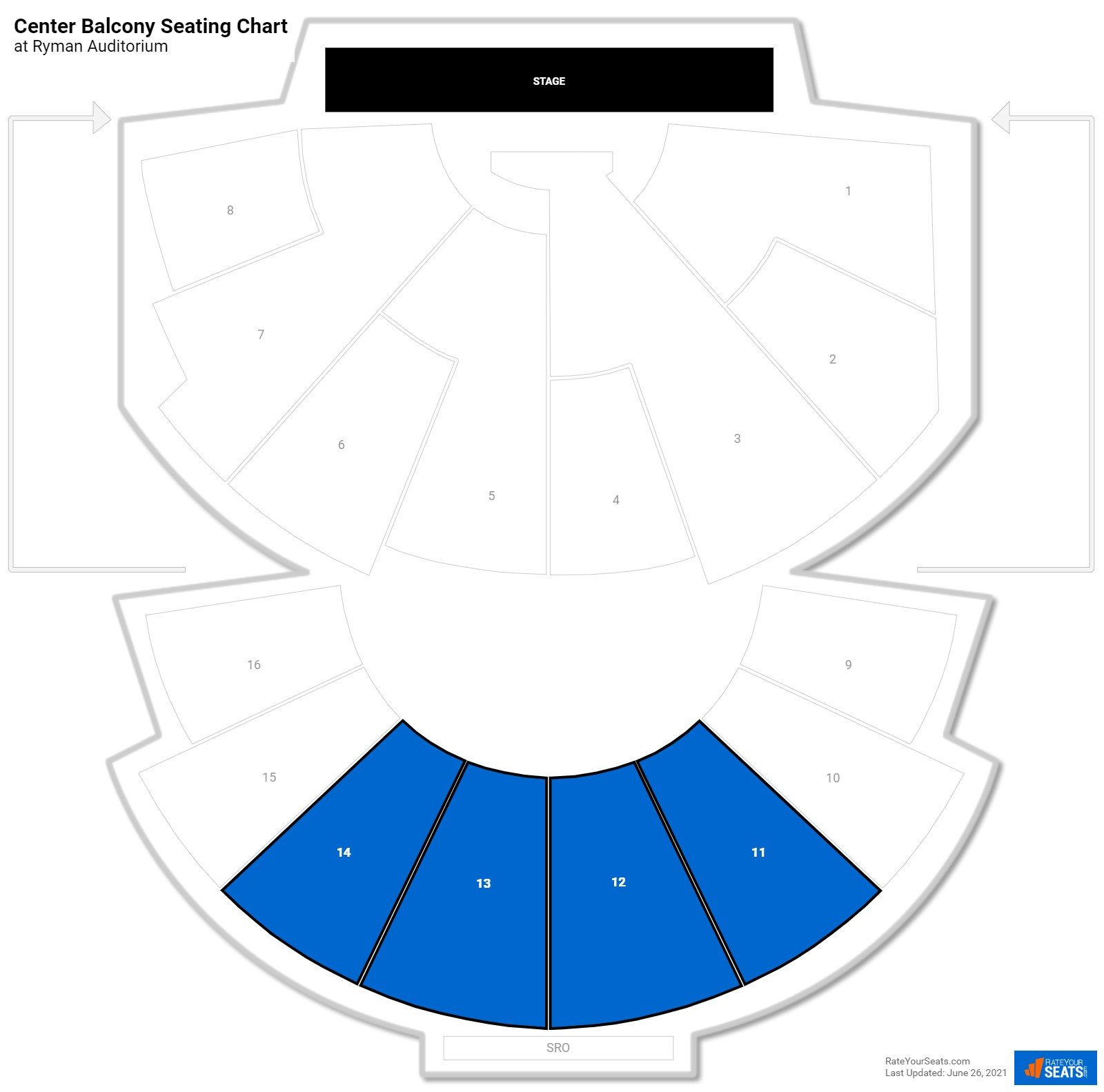 Concert Center Balcony Seating Chart at Ryman Auditorium
