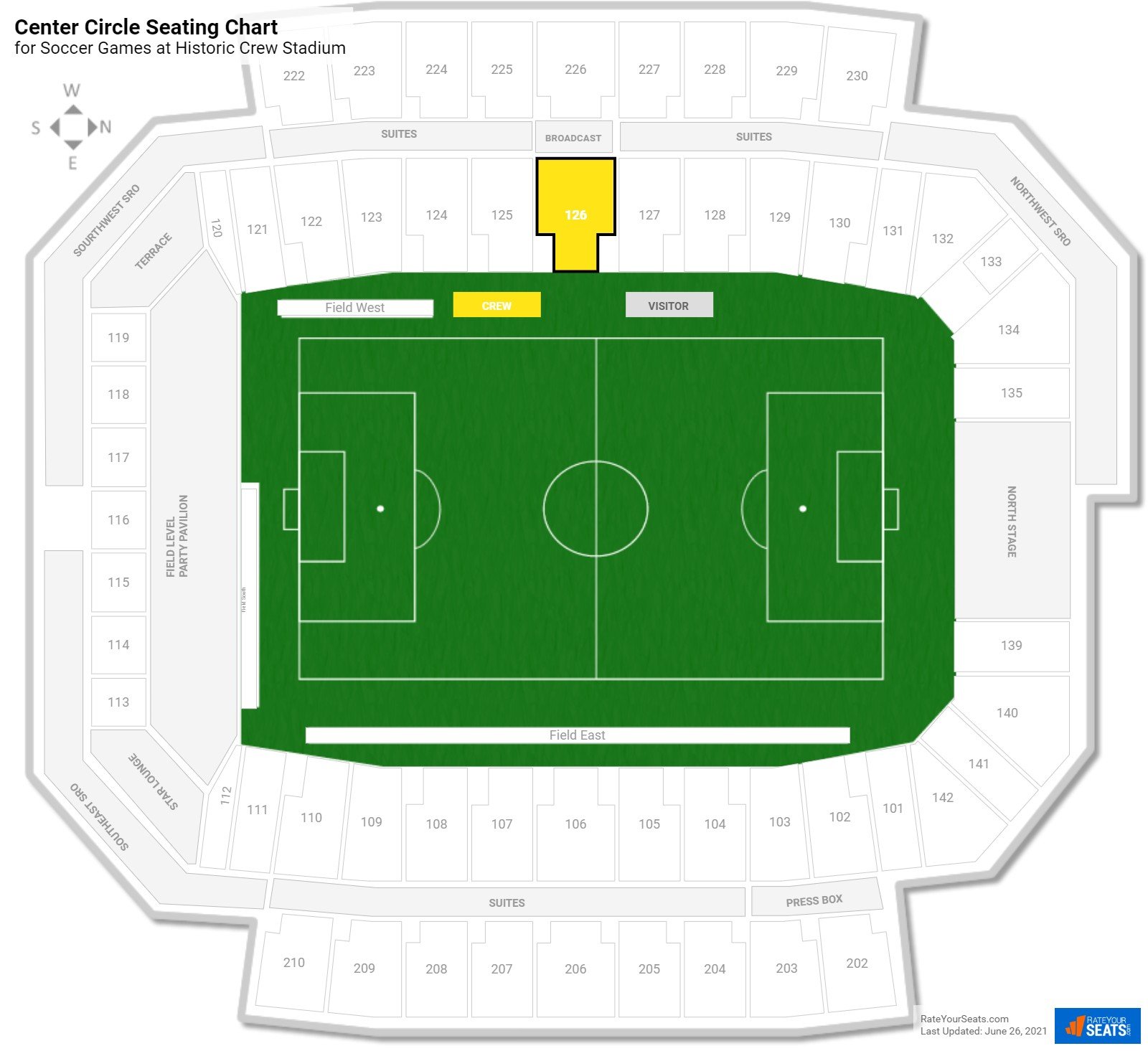 click to enlarge Soccer Center Circle Seating Chart at Historic Crew Stadium